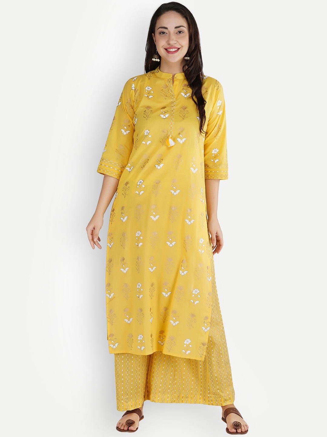Haute and Humble Women Ethnic Motifs Printed Pure Cotton Kurta with Palazzos, Yellow
Haute and Humble Women Ethnic Motifs Printed Pure Cotton Kurta with Palazzos, Yellow