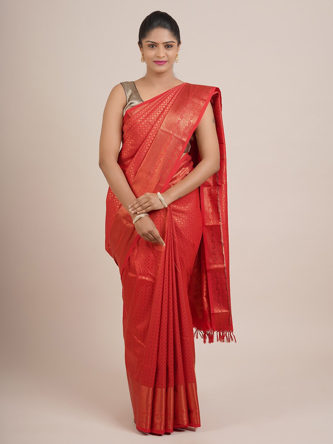 Pothys Red And Gold Toned Woven Design Zari Pure Silk Saree