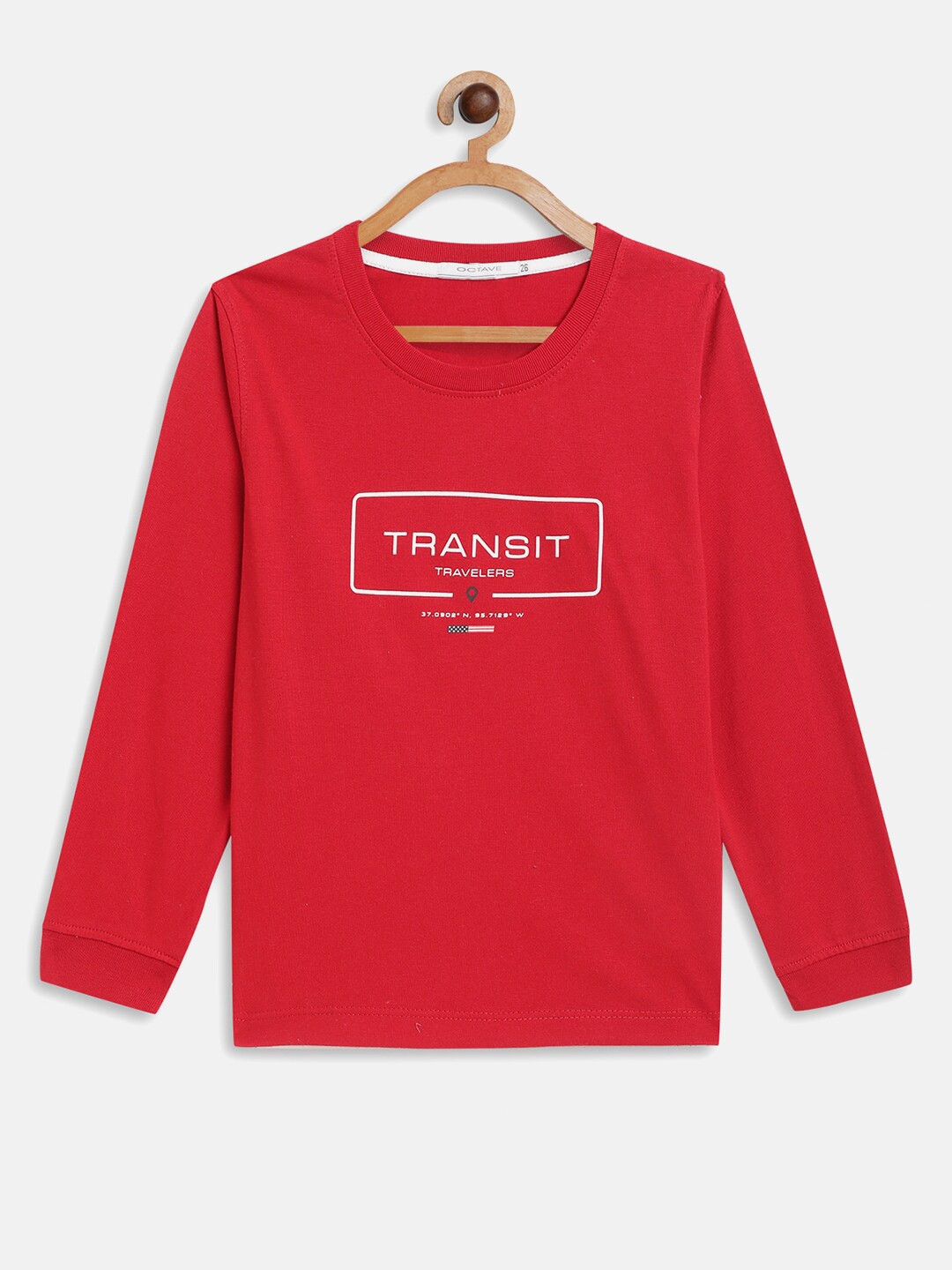 Octave Boys Red Typography Printed T-shirt