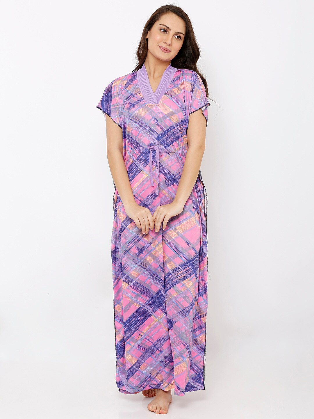Pretty Awesome Women Printed Maxi Nightdress, Lavender