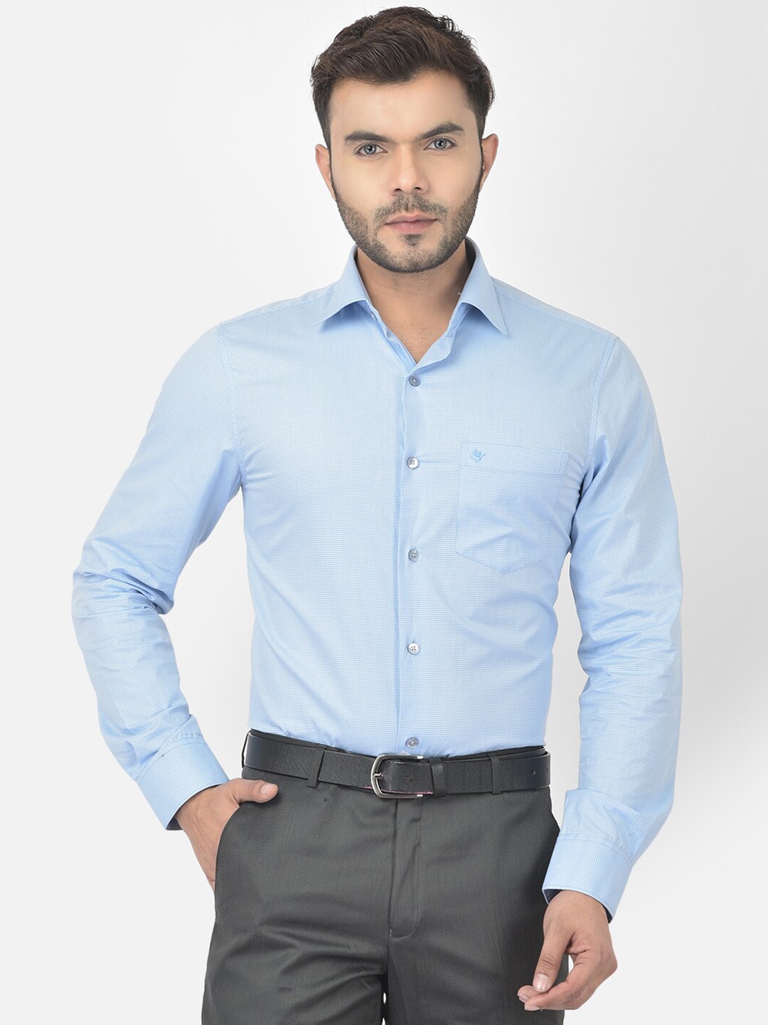 COBB Men Blue Solid Slim Fit Cotton Formal Shirt