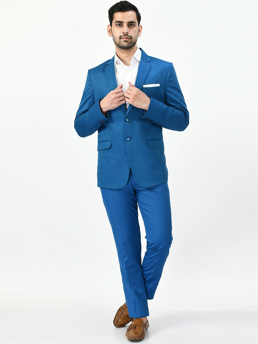 TrulyFeb Men Blue Solid Two Piece Suits