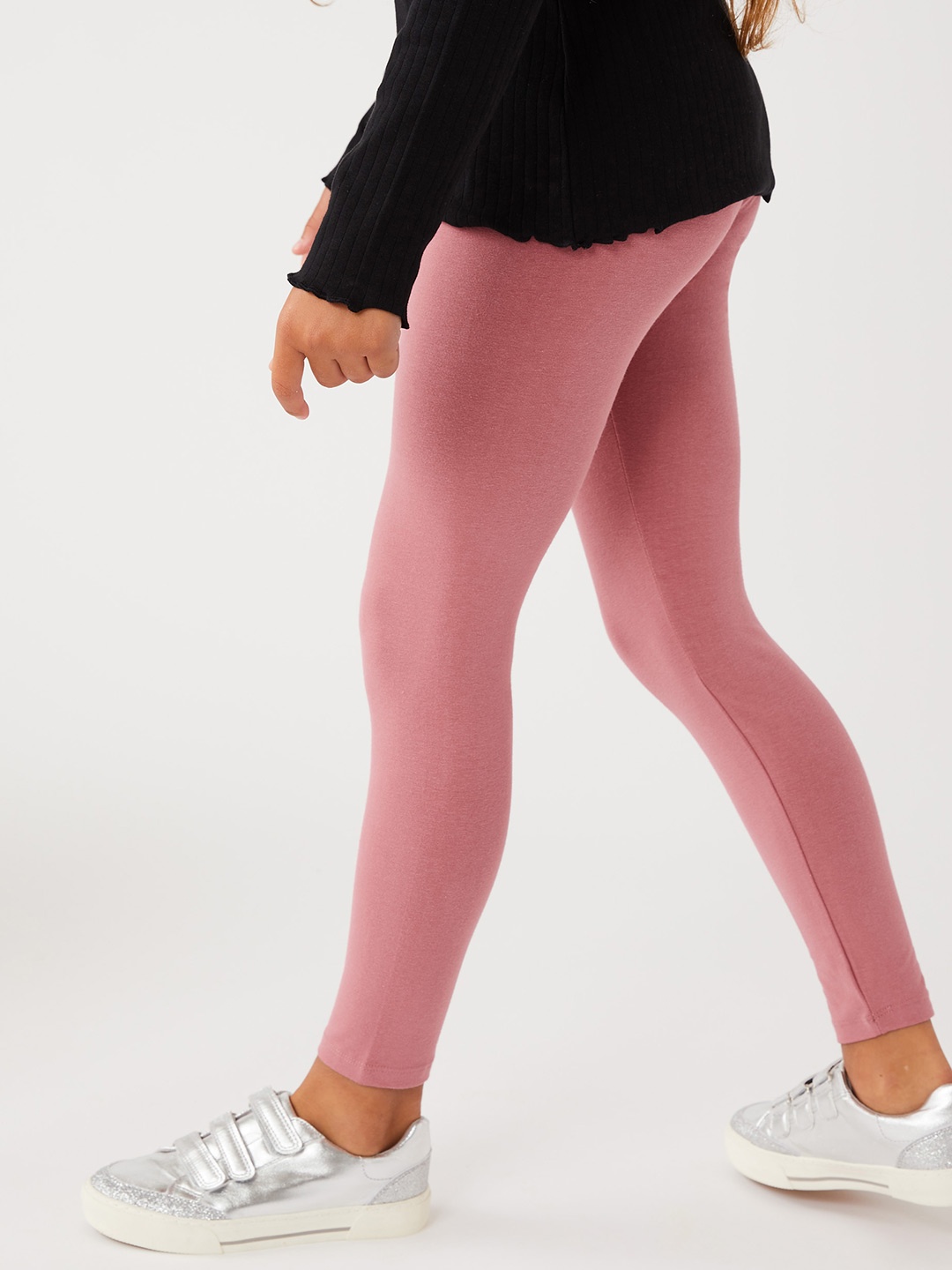 Marks & Spencer Girls Set Of 5 Solid Leggings, Pink