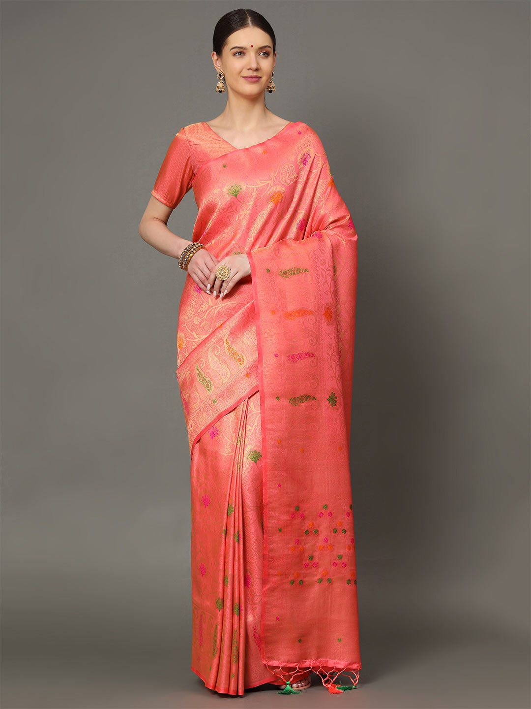 Ekta Textiles Peach-Coloured & Gold-Toned Woven Design Zari Pure Silk Banarasi Saree
Ekta Textiles Peach-Coloured & Gold-Toned Woven Design Zari Pure Silk Banarasi Saree