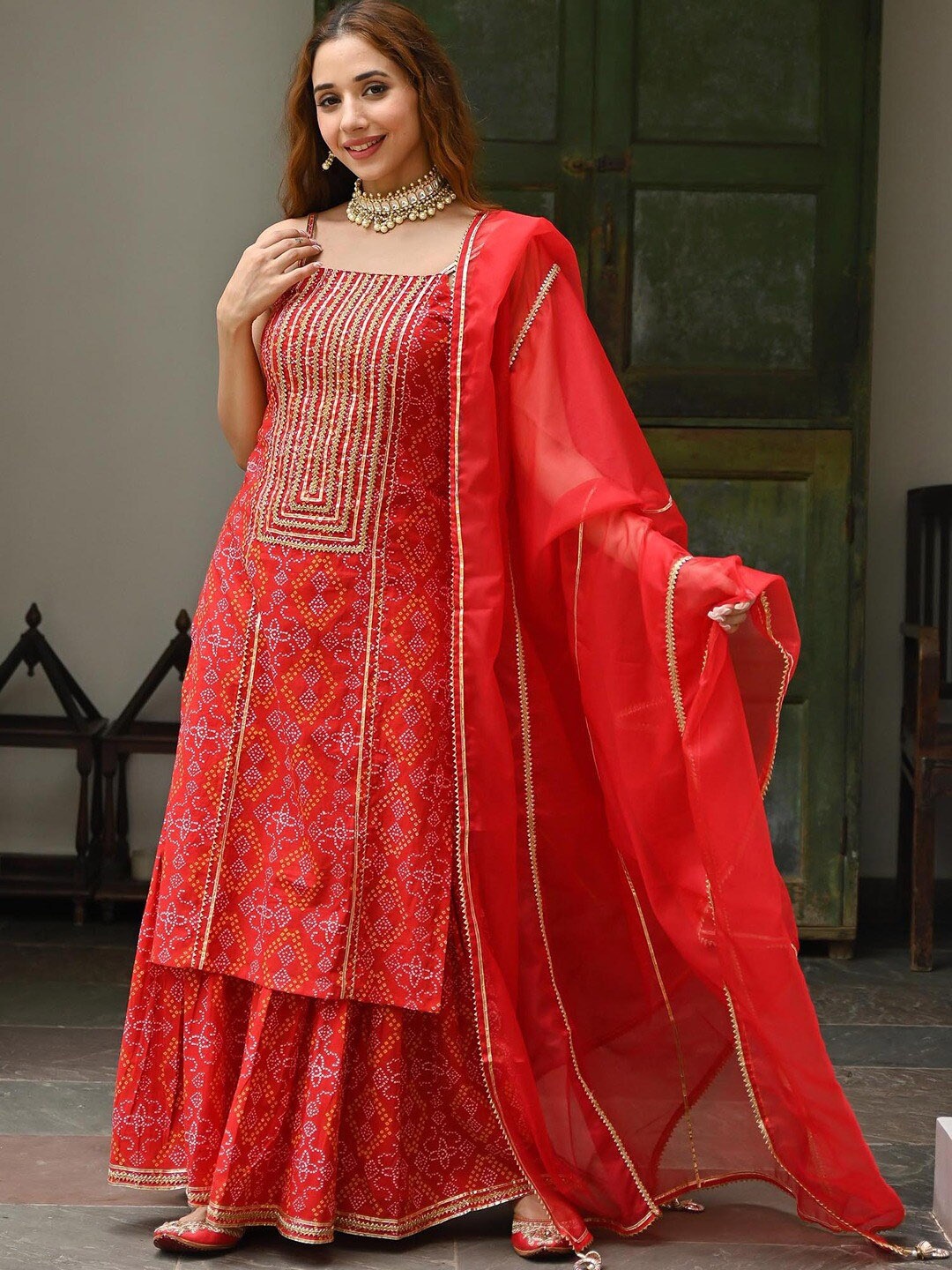 Lavanya The Label Women Bandhani Printed Pure Cotton Kurta with Sharara & With Dupatta, Red
Lavanya The Label Women Bandhani Printed Pure Cotton Kurta with Sharara & With Dupatta, Red