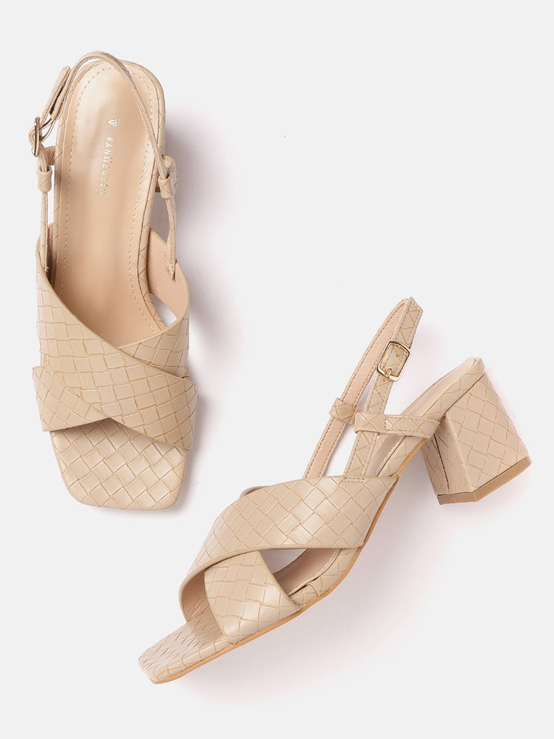 Van Heusen Woman Beige Woven Textured Block Heels