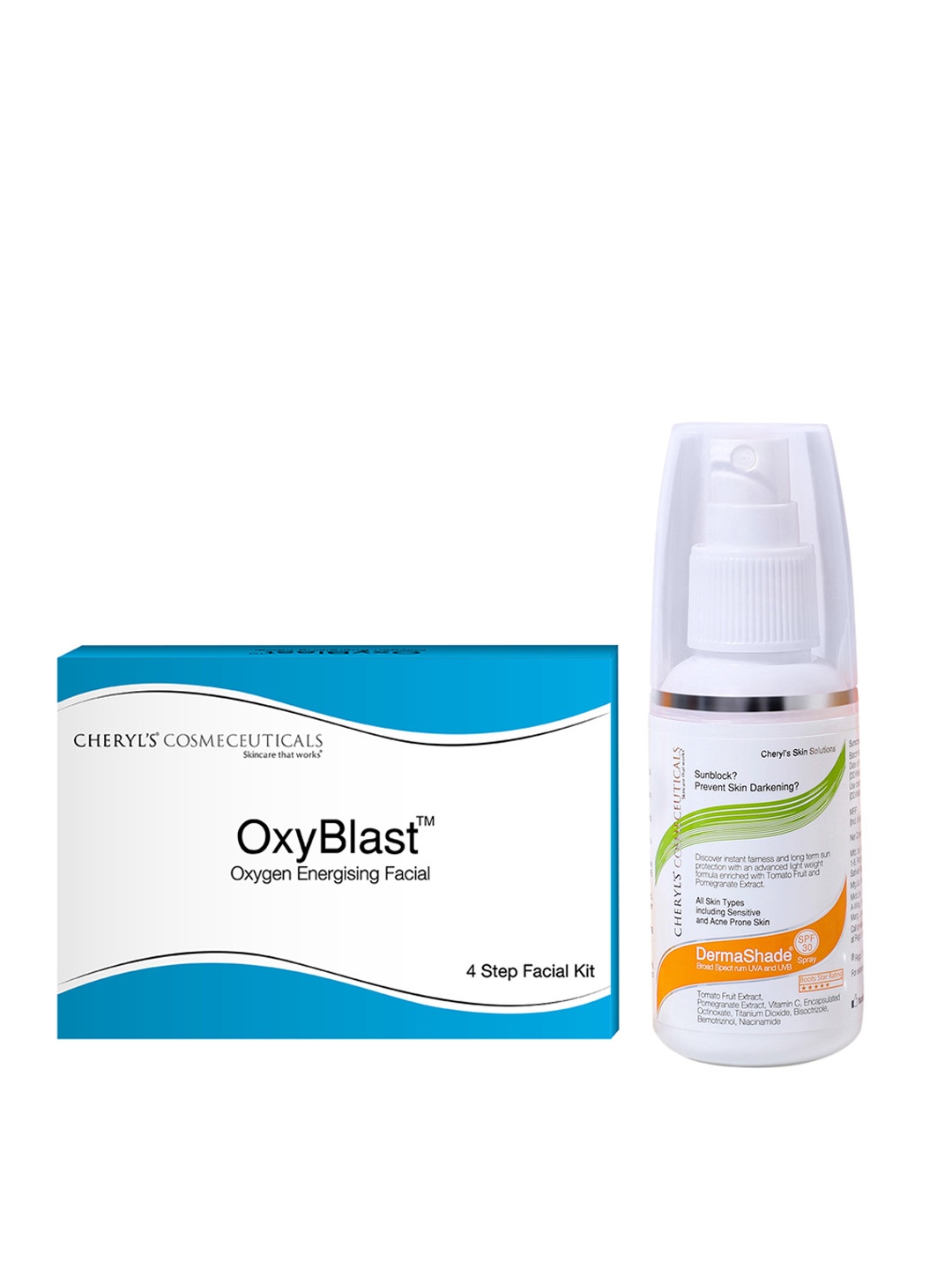 Cheryls Cosmeceuticals Set of Sunscreen Spray 50ml & Skin Brightening Facial Kit 19g+5.5ml, White
Cheryls Cosmeceuticals Set of Sunscreen Spray 50ml & Skin Brightening Facial Kit 19g+5.5ml, White