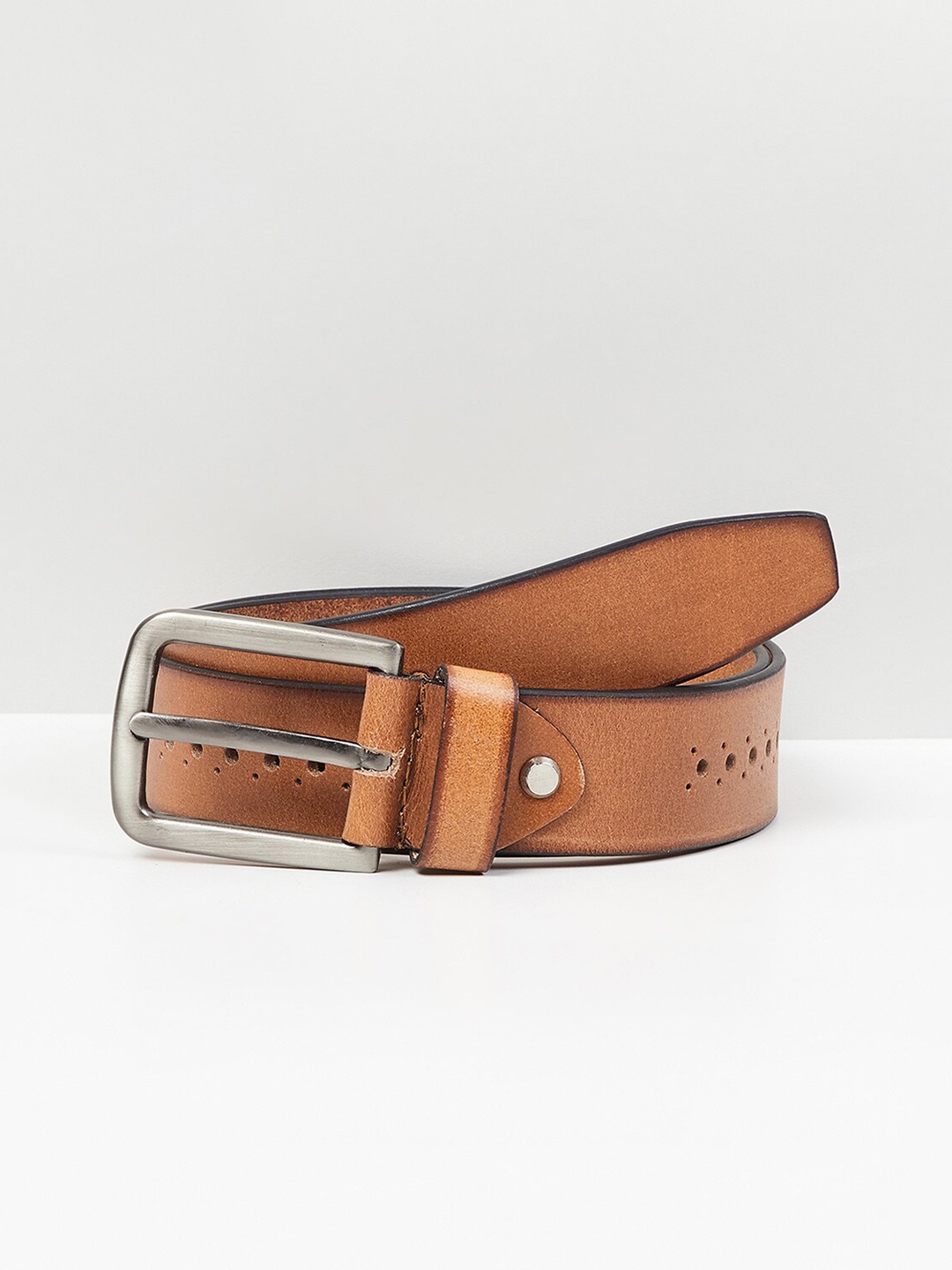 max Men Leather Formal Belt, Tan