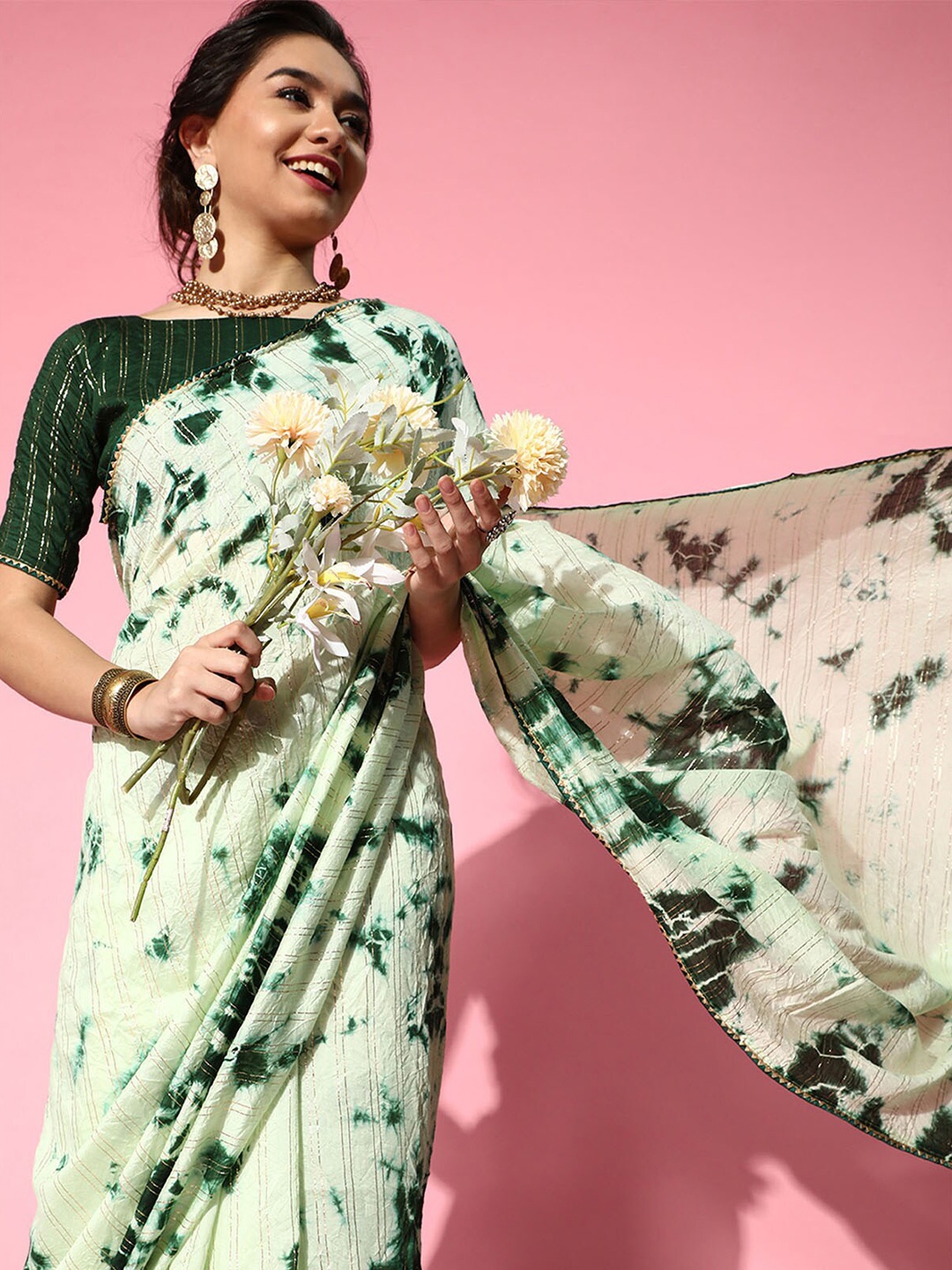 ODETTE Green Tie and Dye Saree