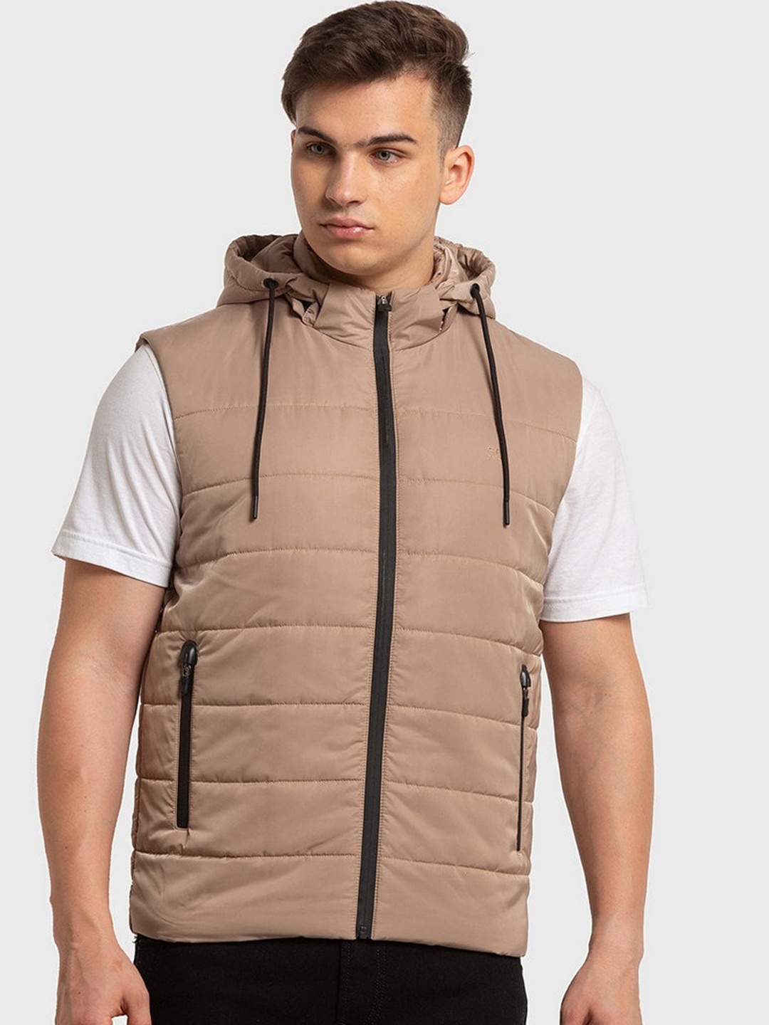 ColorPlus Men Beige Solid Puffer Jacket