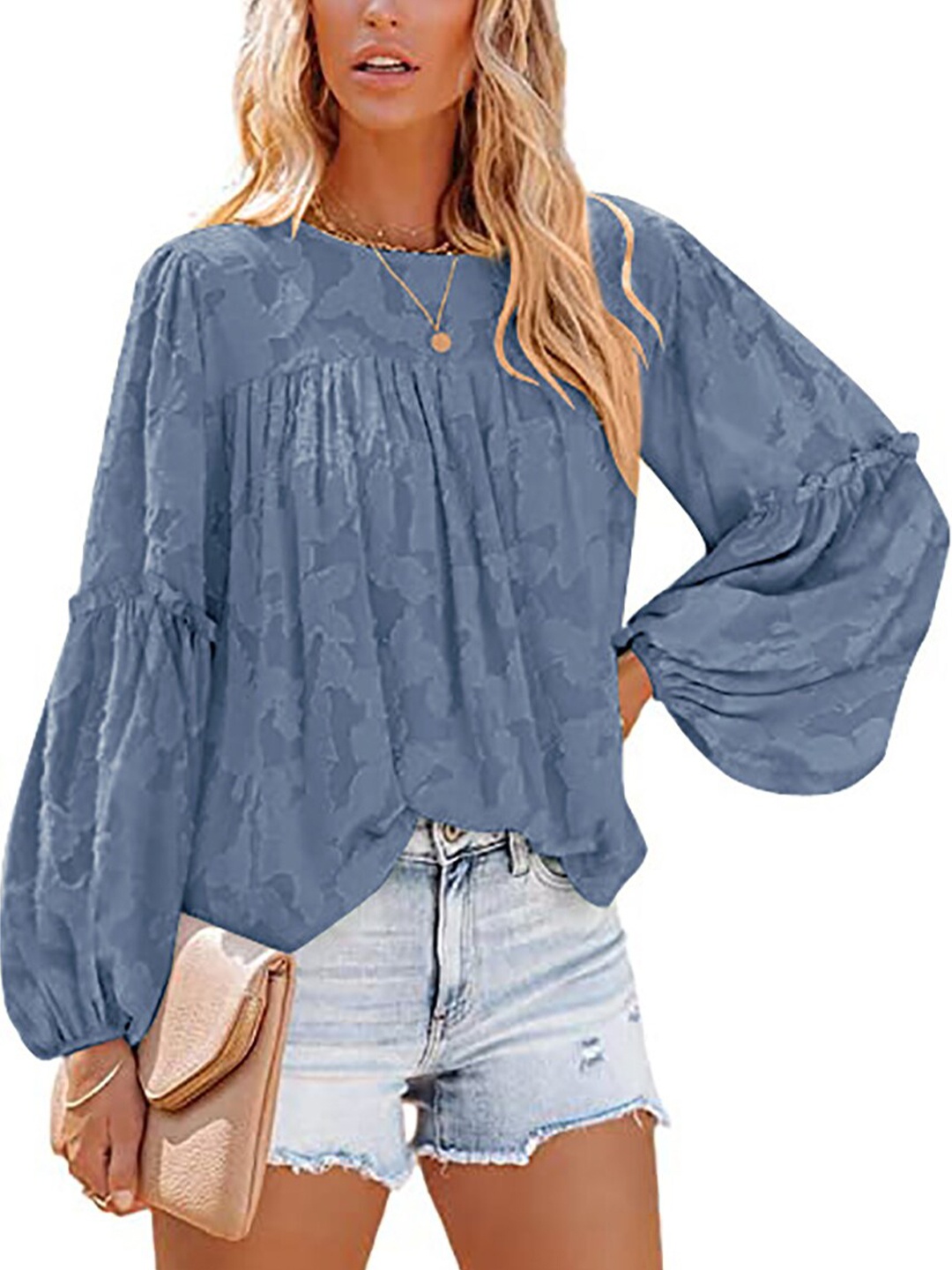 BoStreet Blue Bishop Sleeves Top