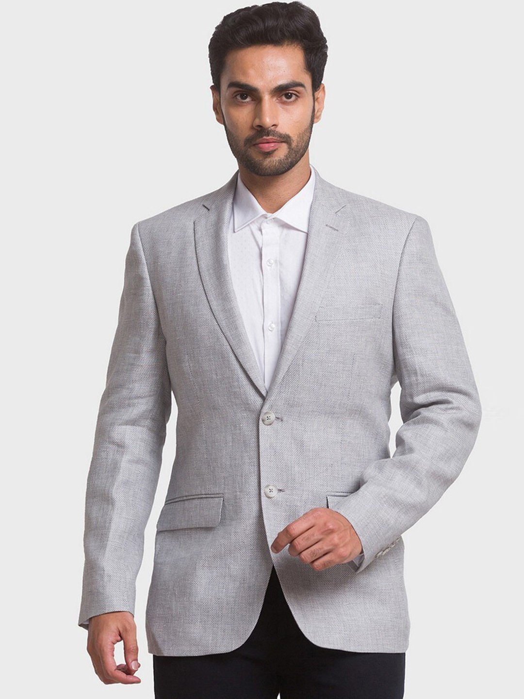 ColorPlus Men Grey Self -Design Contemporary Fit Single-Breasted Pure Cotton Blazer
ColorPlus Men Grey Self -Design Contemporary Fit Single-Breasted Pure Cotton Blazer