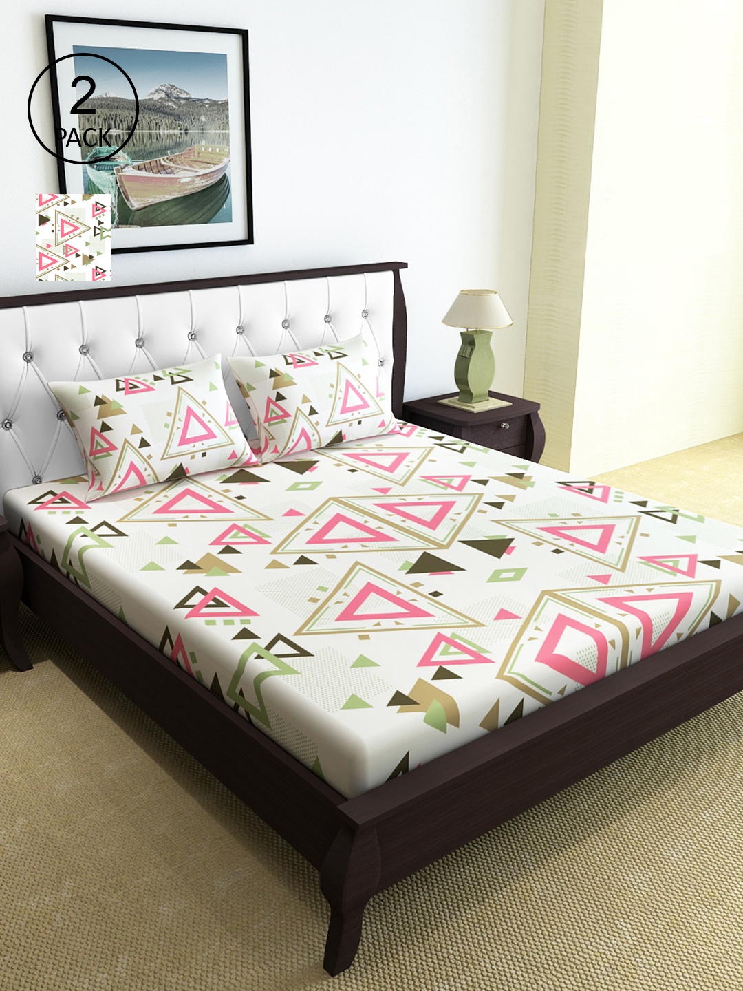 Divine Casa Pink & Green Geometric 144 TC 2 Queen Bedsheet with 4 Pillow Covers
Divine Casa Pink & Green Geometric 144 TC 2 Queen Bedsheet with 4 Pillow Covers