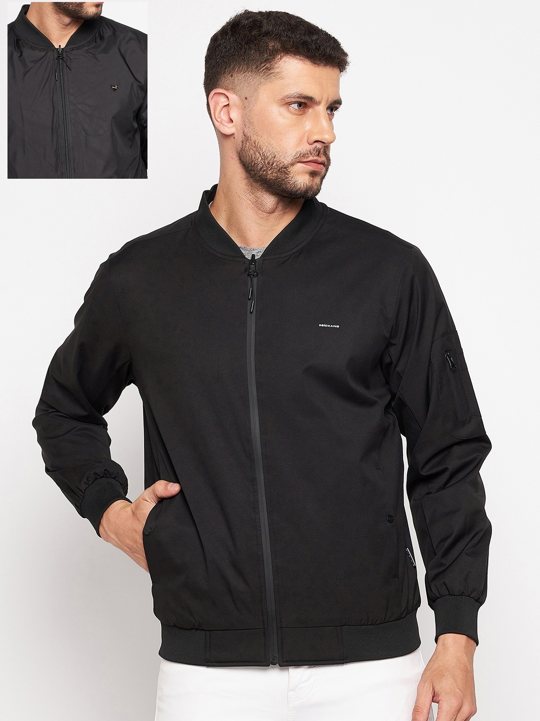 Okane Men Black Reversible Bomber Jacket