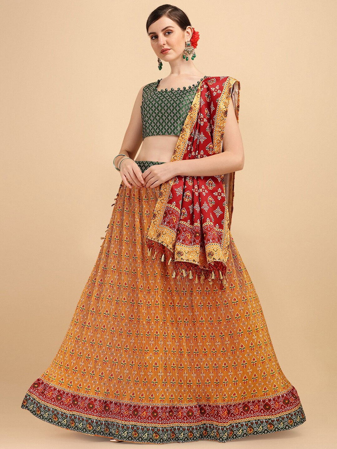 Fab Viva Mustard & Green Printed Semi-Stitched Lehenga & Unstitched Blouse With Dupatta
Fab Viva Mustard & Green Printed Semi-Stitched Lehenga & Unstitched Blouse With Dupatta