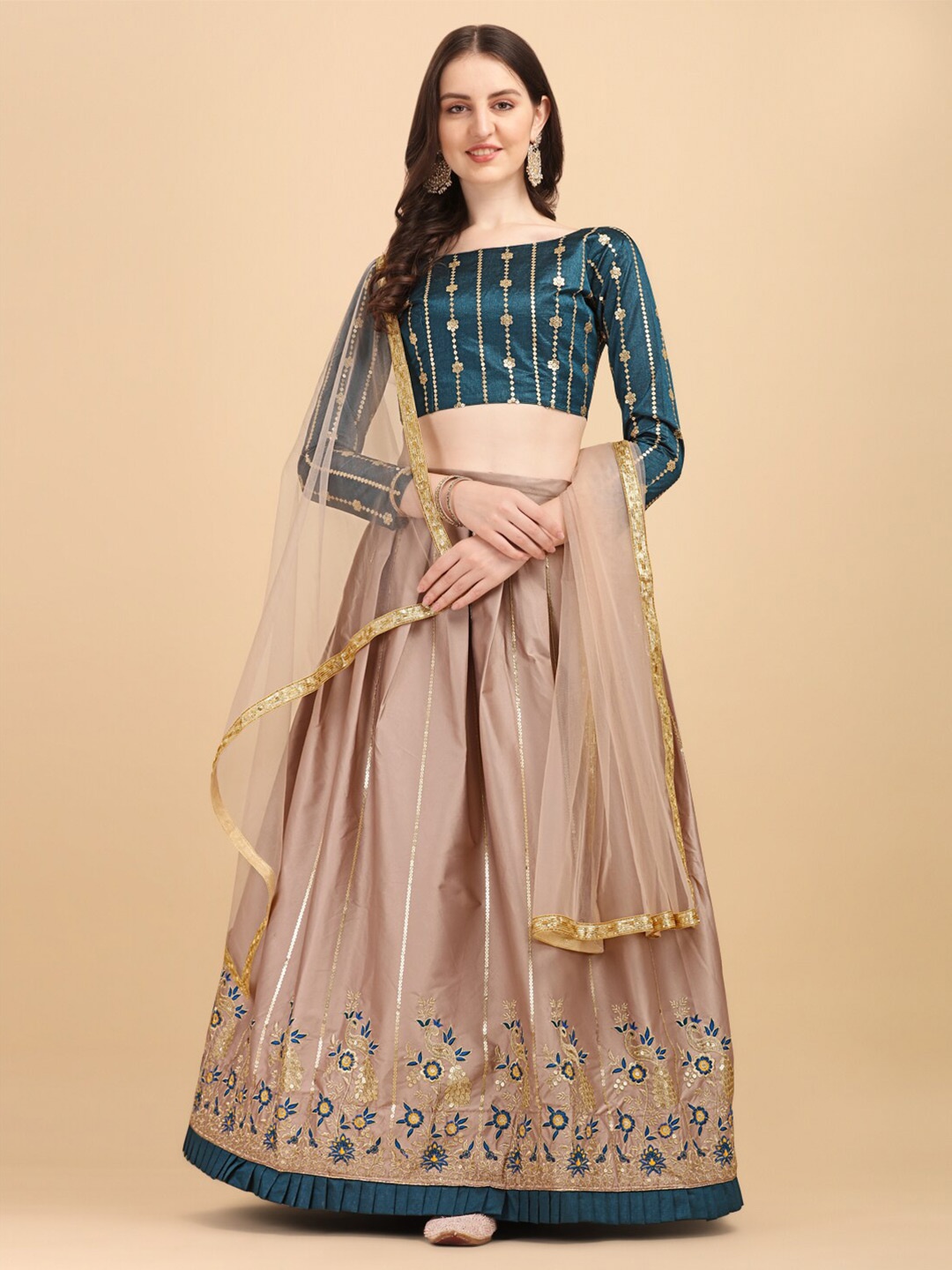 Fab Viva Brown & Green Embellished Patchwork Semi-Stitched Lehenga & Unstitched Blouse With Dupatta
Fab Viva Brown & Green Embellished Patchwork Semi-Stitched Lehenga & Unstitched Blouse With Dupatta