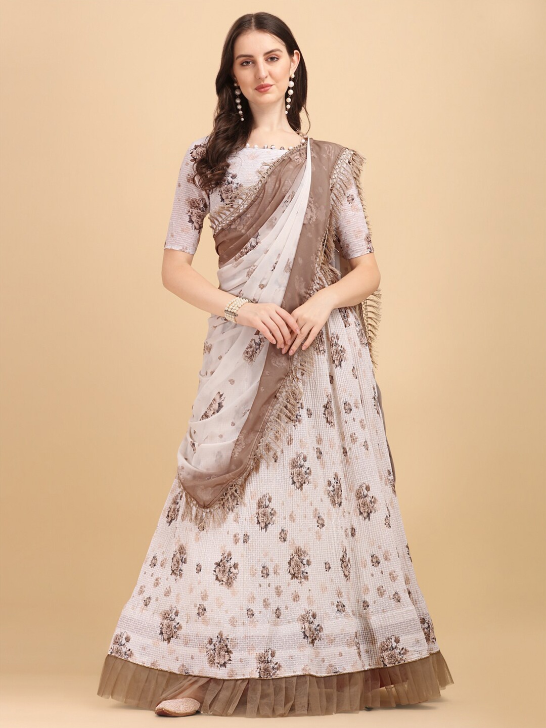 Fab Viva White & Brown Printed Sequinned Semi-Stitched Lehenga & Unstitched Blouse With Dupatta
Fab Viva White & Brown Printed Sequinned Semi-Stitched Lehenga & Unstitched Blouse With Dupatta