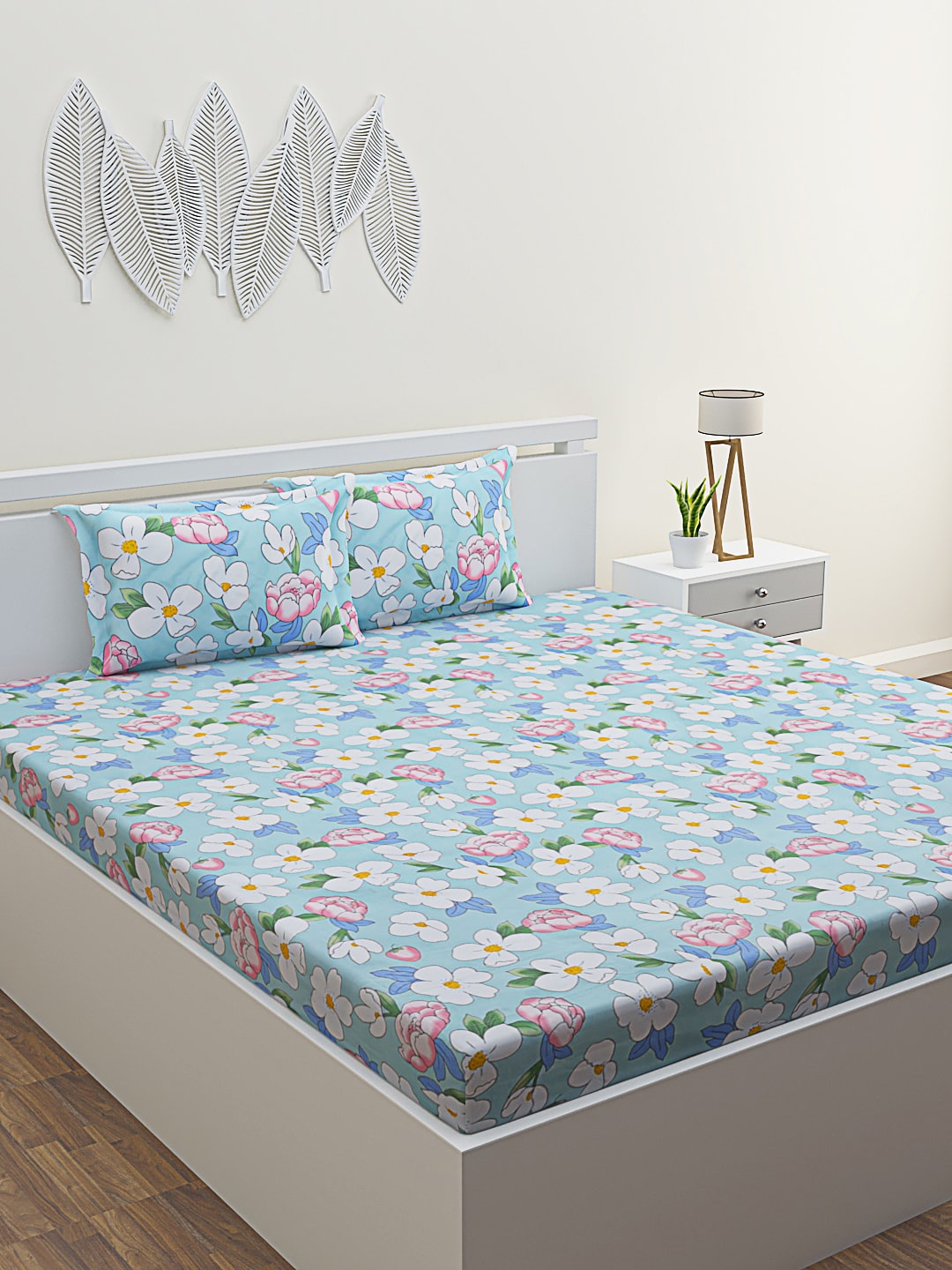 ROMEE Turquoise Floral 210 TC Cotton Queen Bedsheet with 2 Pillow Covers, Turquoise blue
ROMEE Turquoise Floral 210 TC Cotton Queen Bedsheet with 2 Pillow Covers, Turquoise blue