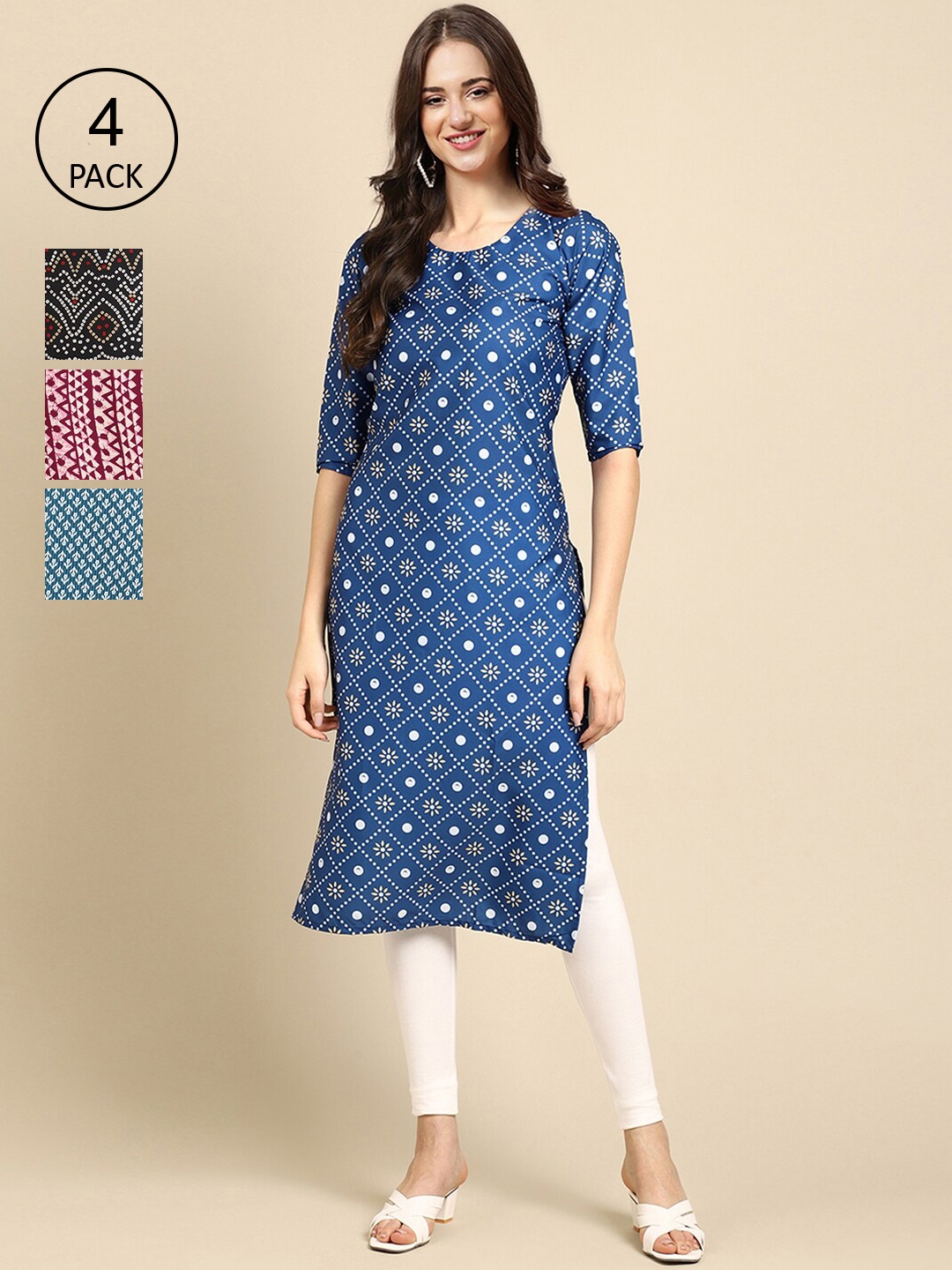 Ethnic basket Women Multicoloured Pack Of 4 Geometric Printed Block Print Crepe Kurta, Multi
Ethnic basket Women Multicoloured Pack Of 4 Geometric Printed Block Print Crepe Kurta, Multi