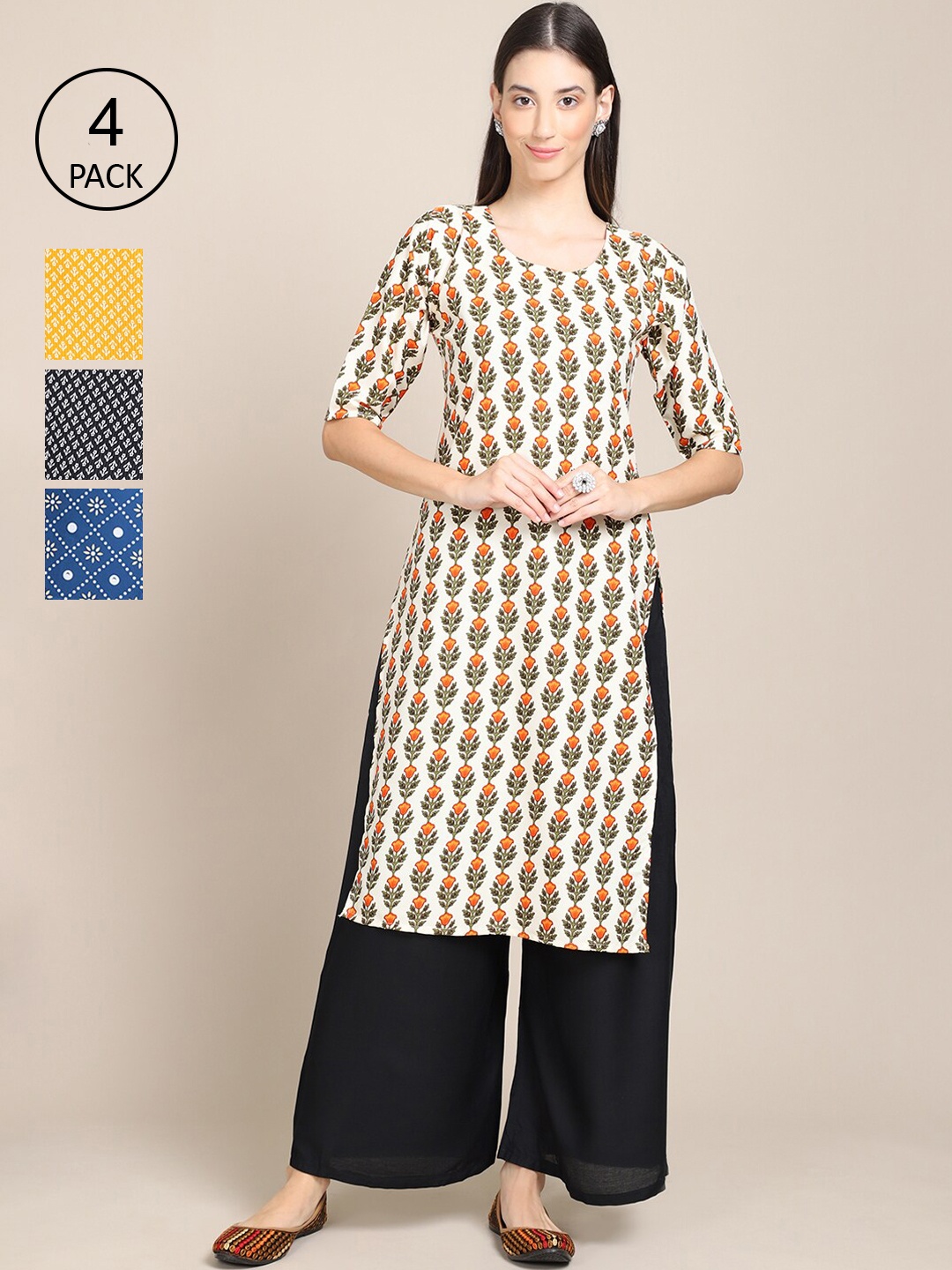 Ethnic basket Women Multicoloured Pack Of 4 Geometric Printed Block Print Crepe Kurta, Multi
Ethnic basket Women Multicoloured Pack Of 4 Geometric Printed Block Print Crepe Kurta, Multi