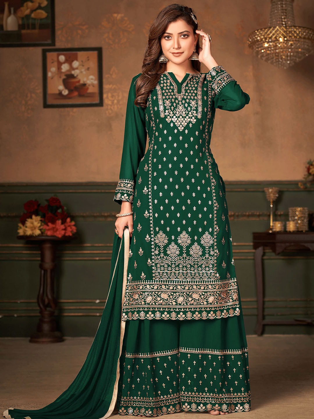 ODETTE Women Green Ethnic Motifs Embroidered Semi Stitched Kurta with Sharara With Dupatta
ODETTE Women Green Ethnic Motifs Embroidered Semi Stitched Kurta with Sharara With Dupatta