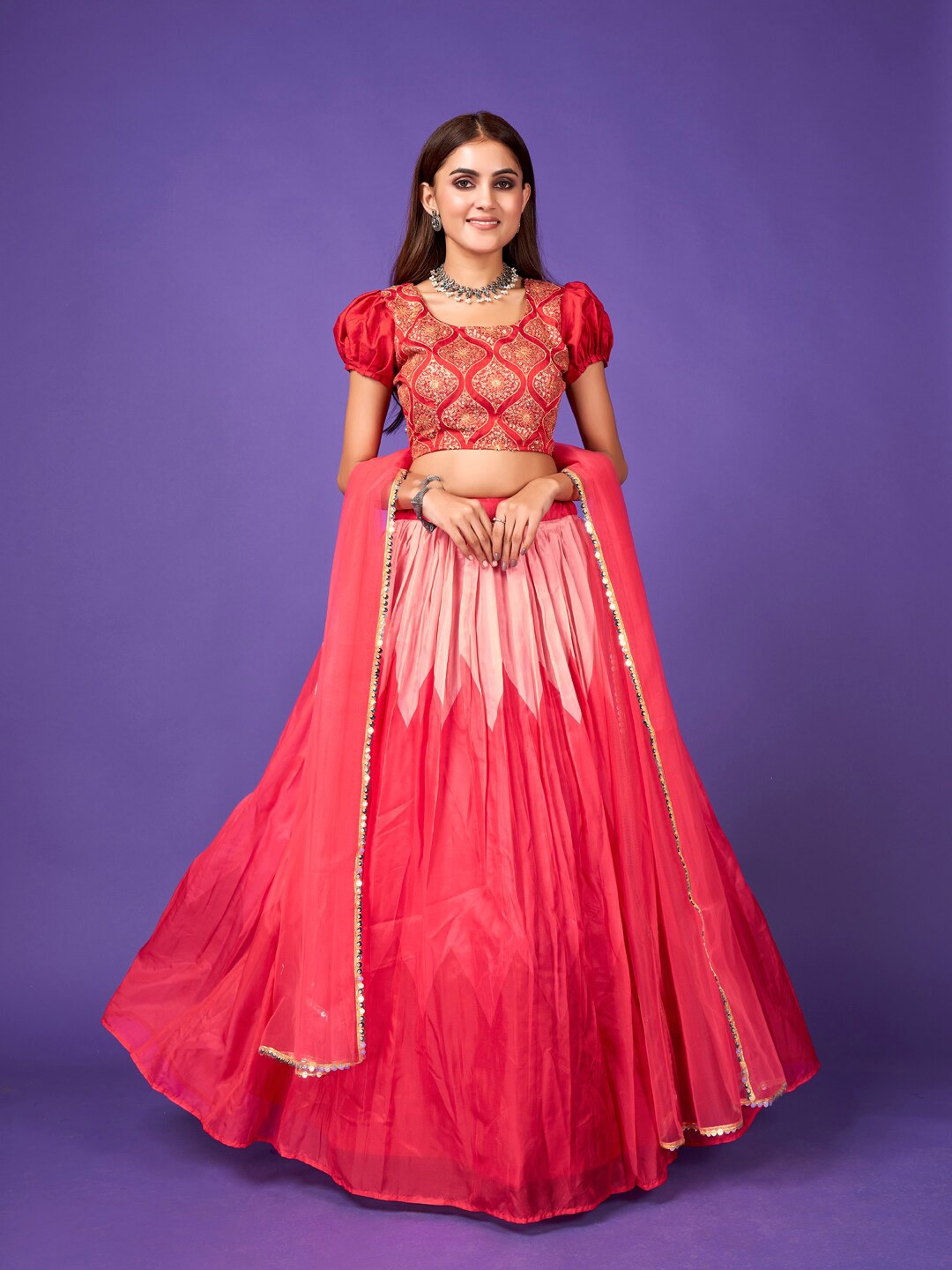 SHOPGARB Pink & Gold-Toned Embellished Sequinned Semi-Stitched Lehenga & Unstitched Blouse With Dupatta
SHOPGARB Pink & Gold-Toned Embellished Sequinned Semi-Stitched Lehenga & Unstitched Blouse With Dupatta