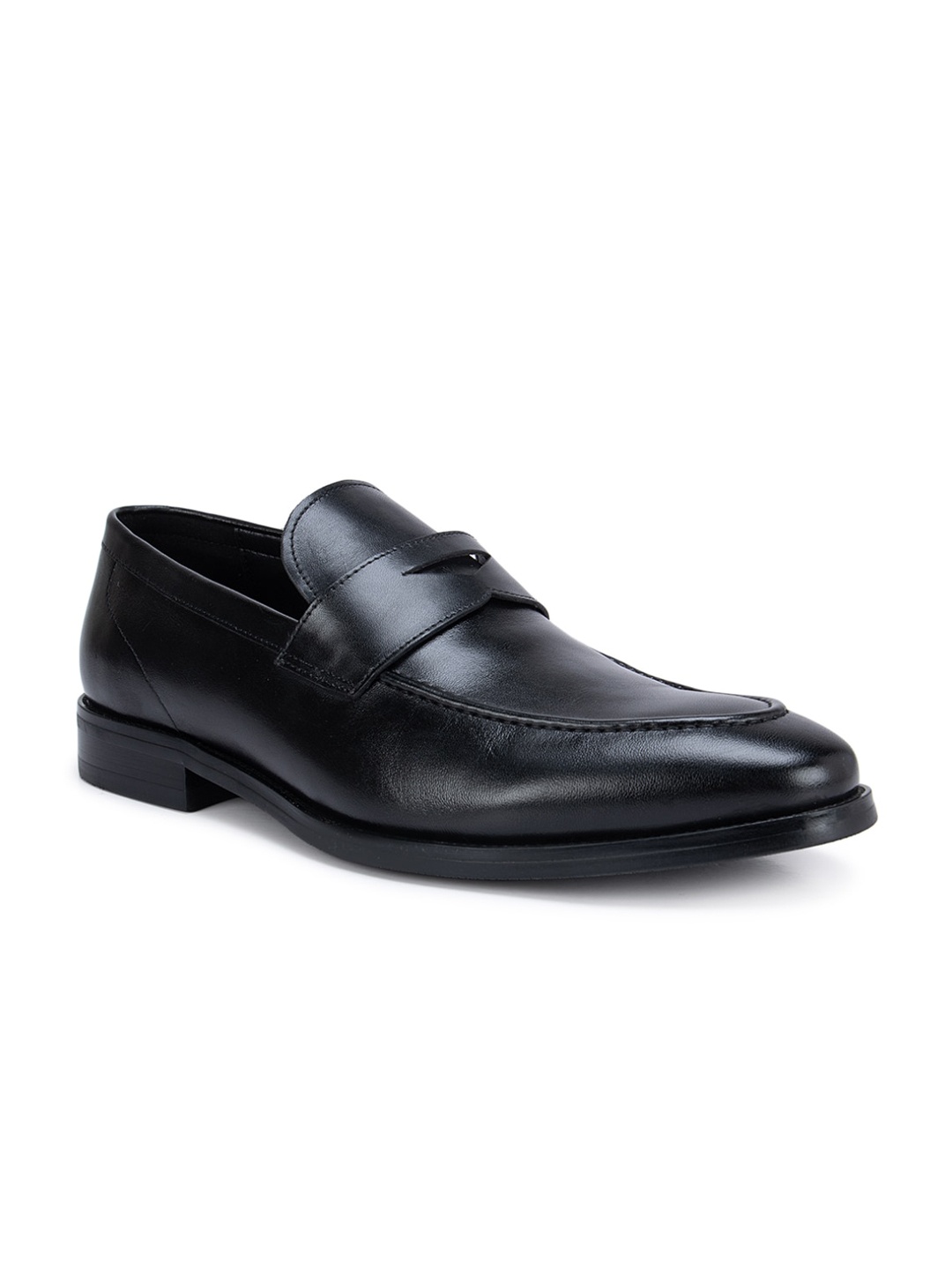 ROSSO BRUNELLO Men Black Solid Leather Formal Loafers