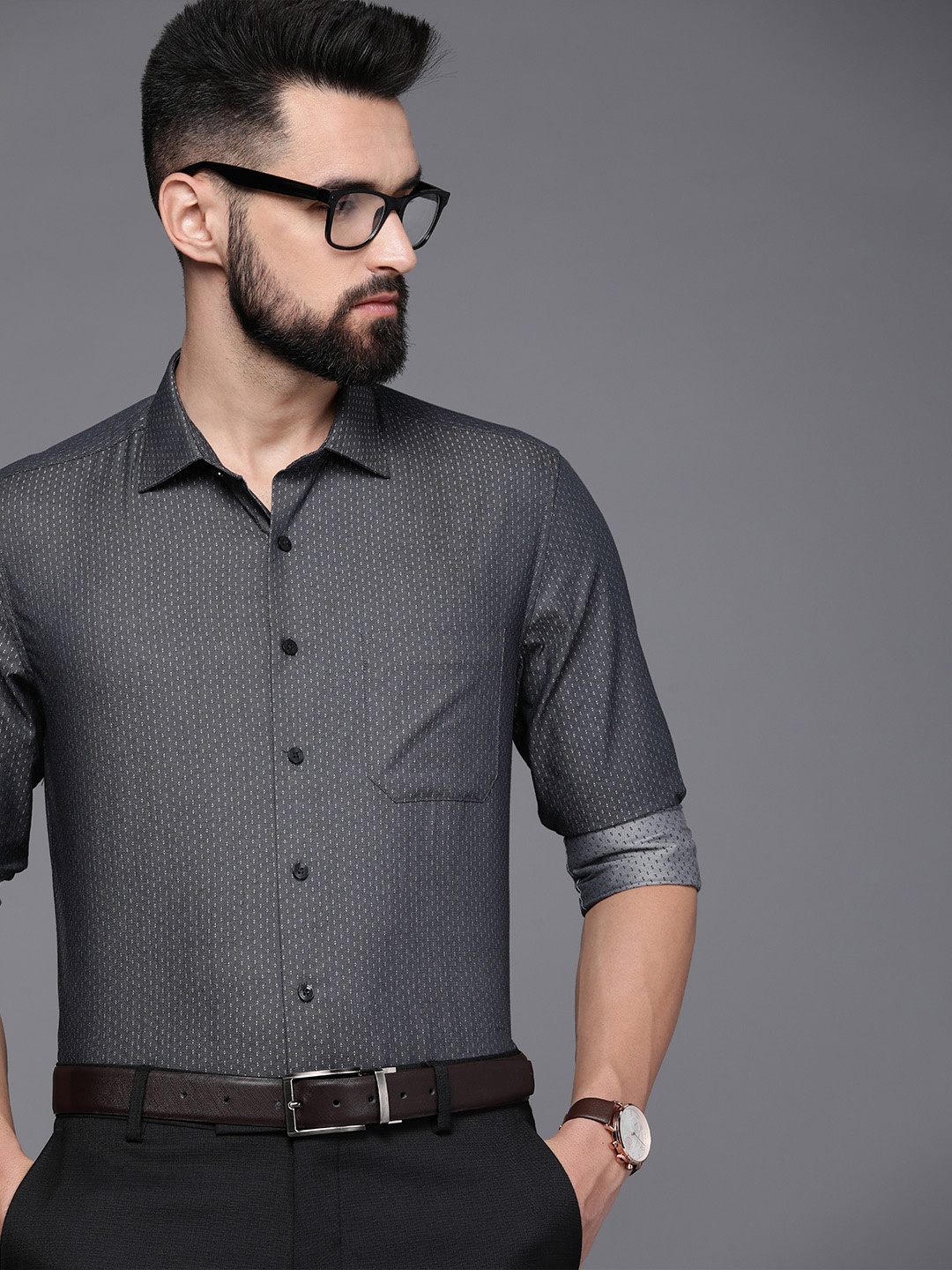 Louis Philippe Men Charcoal Grey & White Slim Fit Self Design Pure Cotton Formal Shirt
Louis Philippe Men Charcoal Grey & White Slim Fit Self Design Pure Cotton Formal Shirt