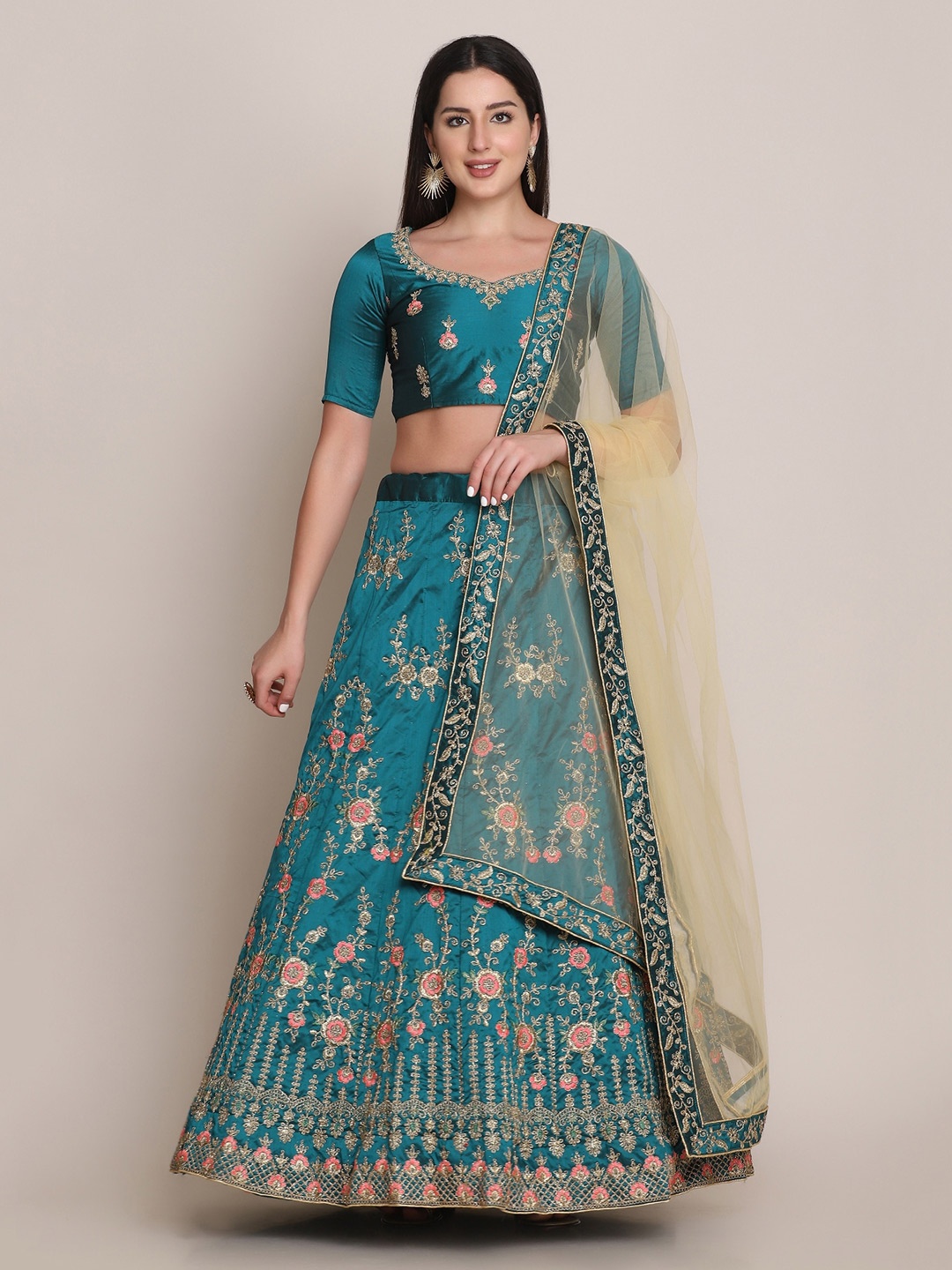Warthy Ent Sea Green & Gold Embroidered Semi-Stitched Lehenga & Unstitched Blouse With
Warthy Ent Sea Green & Gold Embroidered Semi-Stitched Lehenga & Unstitched Blouse With