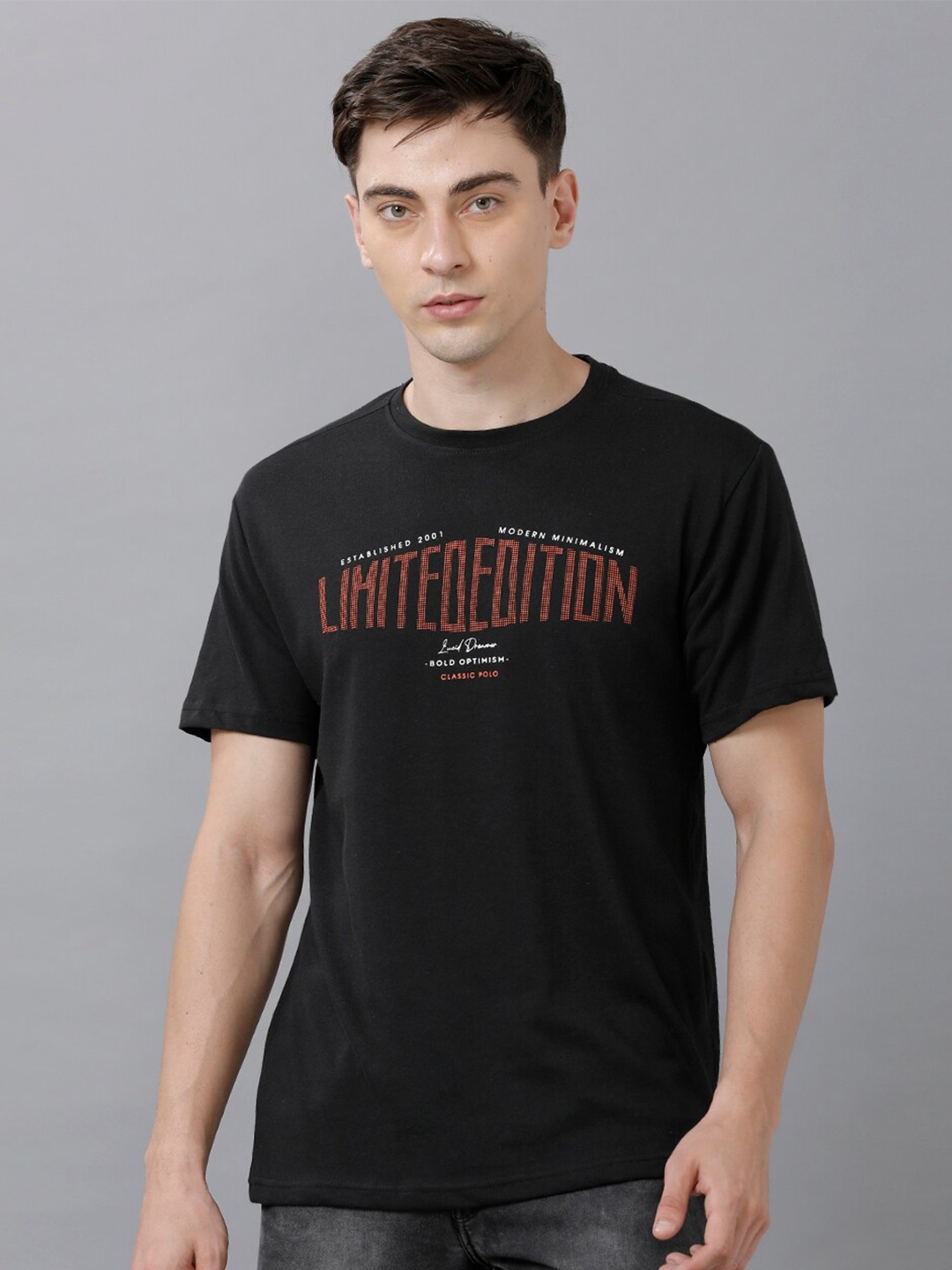 Classic Polo Men Black Typography Printed Slim Fit T-shirt