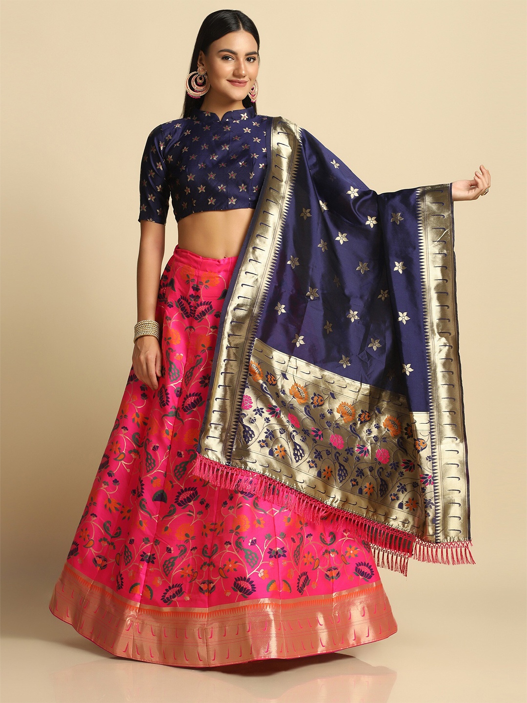Warthy Ent Women Pink & Navy Blue Semi-Stitched Lehenga & Unstitched Blouse With Dupatta
Warthy Ent Women Pink & Navy Blue Semi-Stitched Lehenga & Unstitched Blouse With Dupatta