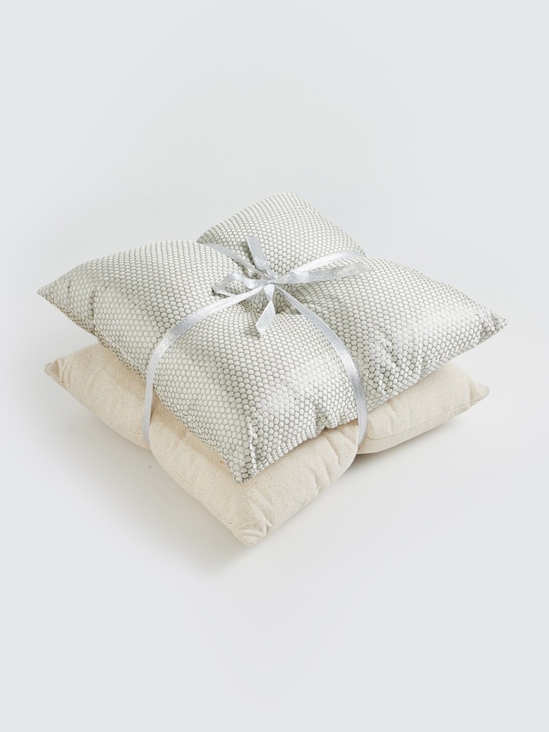 Home Centre Set Of 2 Silver Solid Cushions