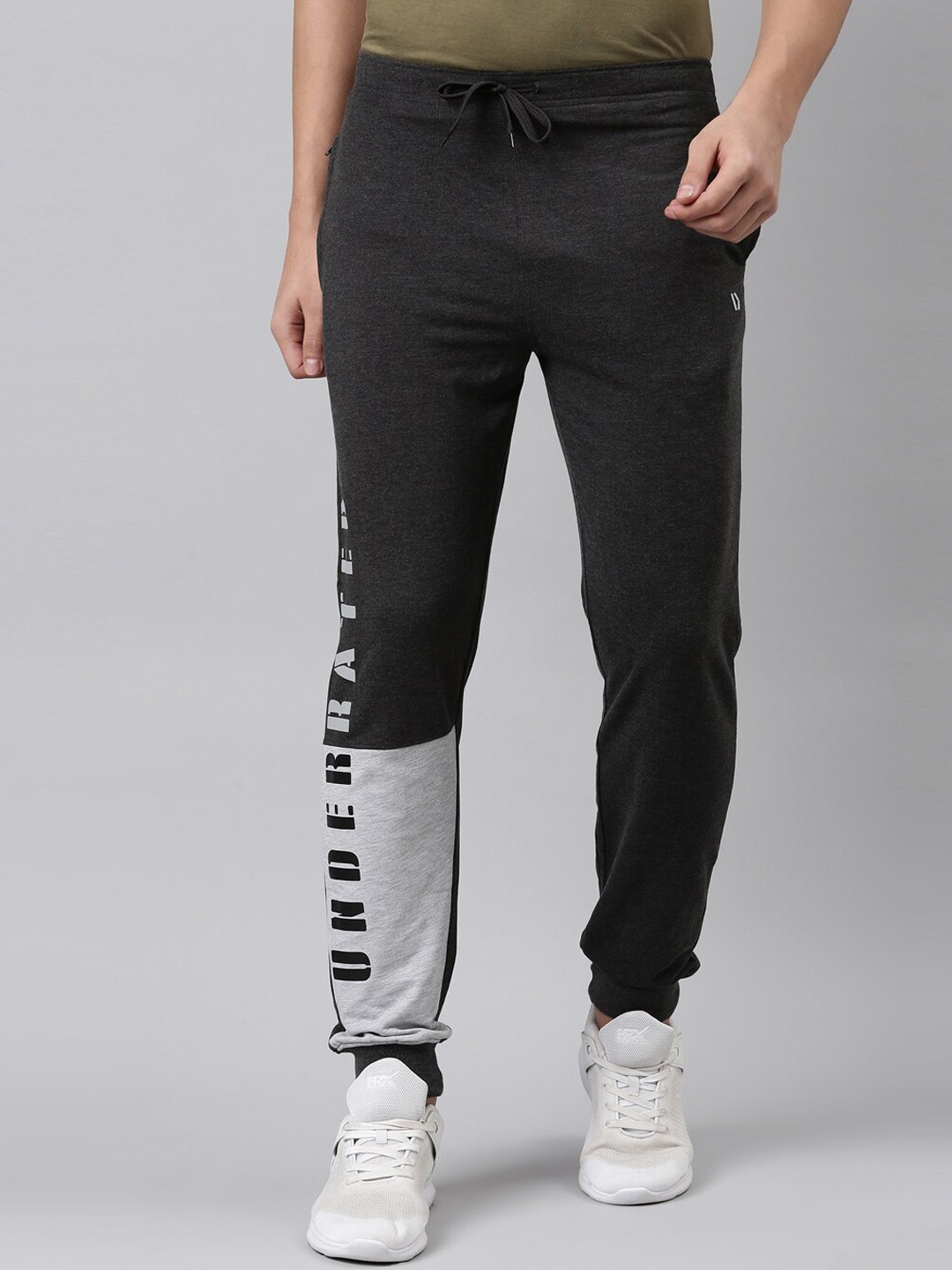 DIXCY SCOTT Men Black & Grey Color-Blocked Joggers