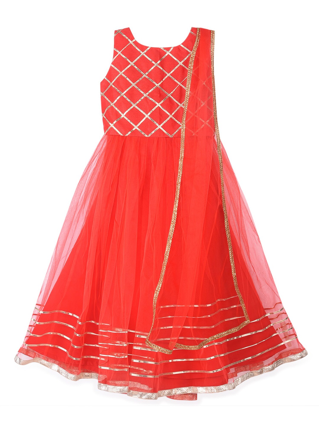 HERE&NOW Girls Red & Gold-Toned Embellished Ready to Wear Lehenga & Blouse With Dupatta
HERE&NOW Girls Red & Gold-Toned Embellished Ready to Wear Lehenga & Blouse With Dupatta