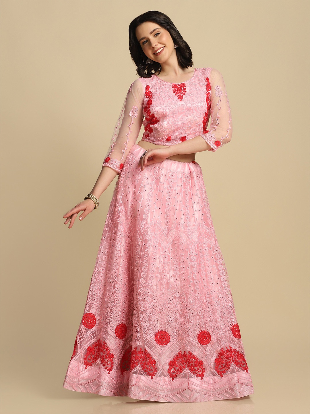 Warthy Ent Pink & Red Embroidered Thread Work Semi-Stitched Lehenga & Unstitched Blouse With Dupatta
Warthy Ent Pink & Red Embroidered Thread Work Semi-Stitched Lehenga & Unstitched Blouse With Dupatta