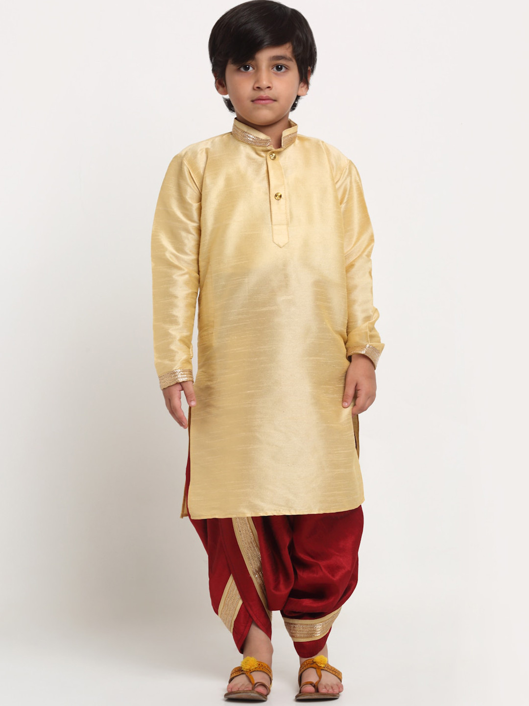 Benstoke Boys Gold-Toned Gotta Patti Kurta with Dhoti Pants 
Benstoke Boys Gold-Toned Gotta Patti Kurta with Dhoti Pants