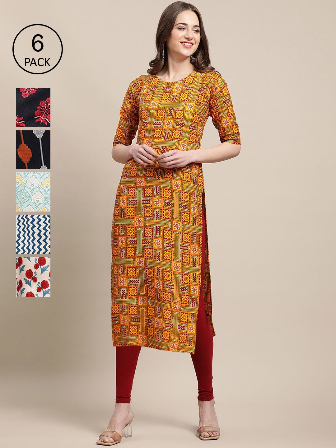 7Threads Women Multicoloured Ethnic Motifs Printed Keyhole Neck Block Print Crepe Kurta, Multi
7Threads Women Multicoloured Ethnic Motifs Printed Keyhole Neck Block Print Crepe Kurta, Multi