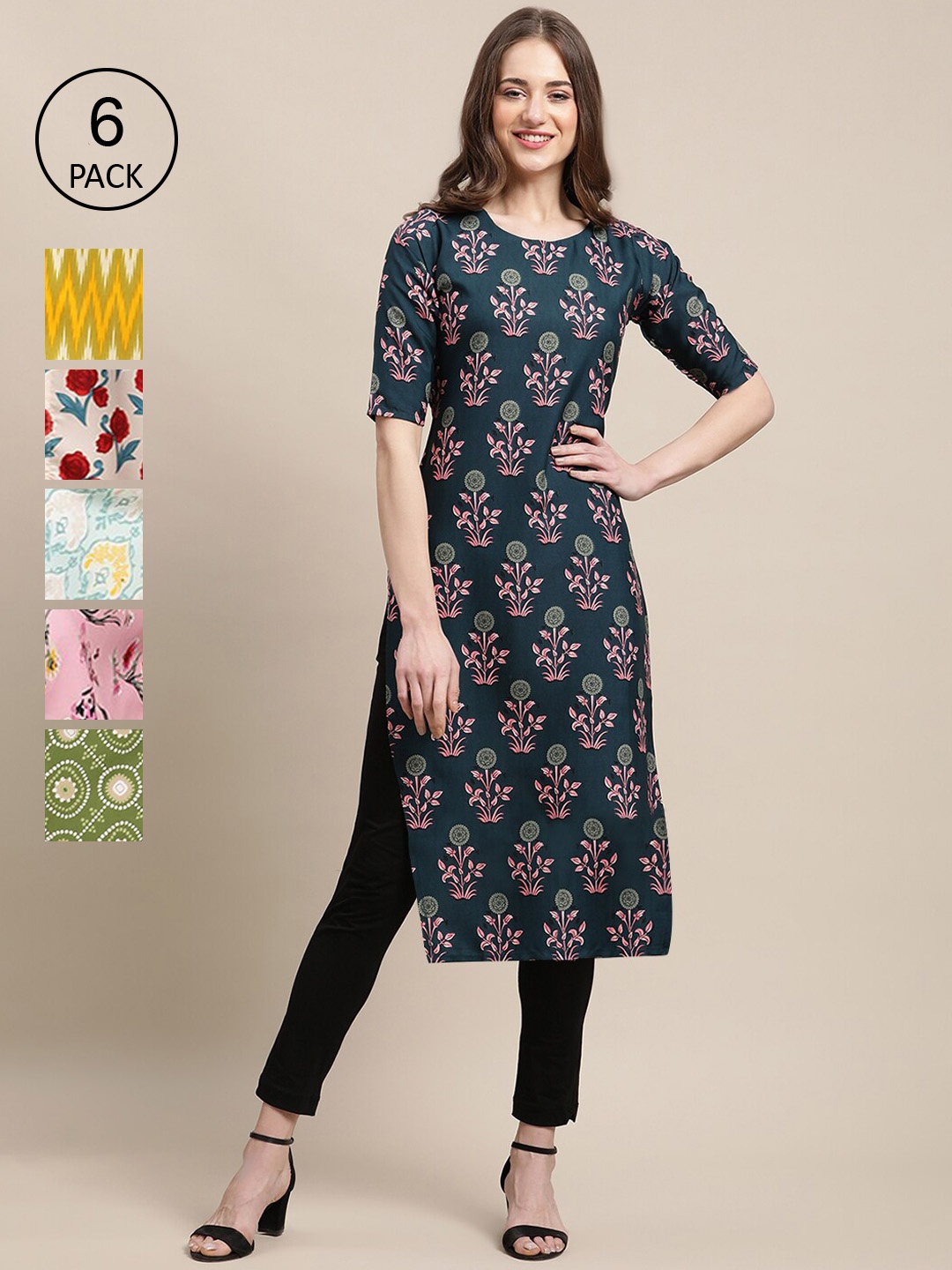 7Threads Women Multicoloured Geometric Printed Thread Work Block Print Crepe Kurta, Multi
7Threads Women Multicoloured Geometric Printed Thread Work Block Print Crepe Kurta, Multi
