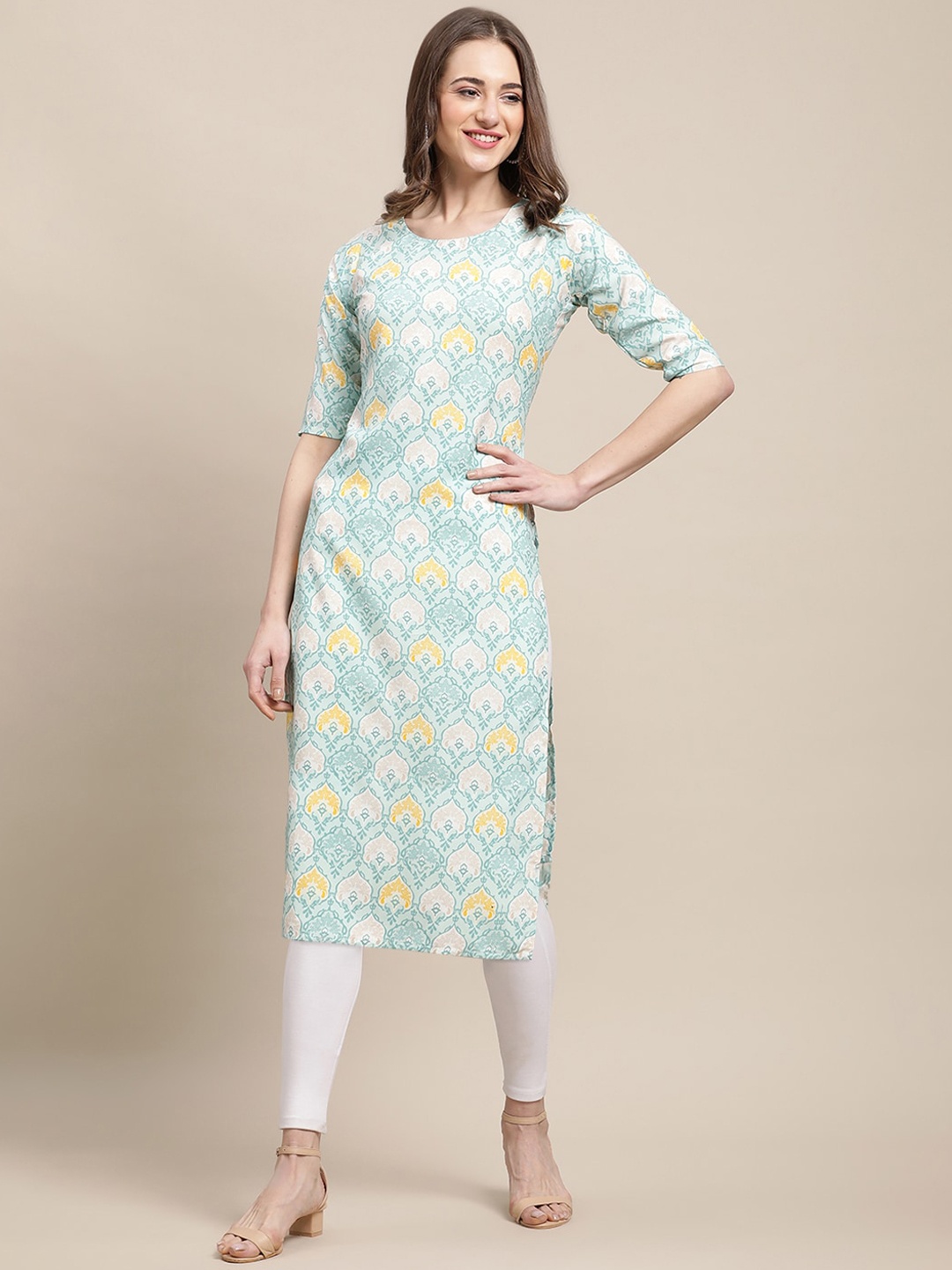 7Threads Women Multicoloured Geometric Printed Chikankari Block Print Crepe Kurta, Multi
7Threads Women Multicoloured Geometric Printed Chikankari Block Print Crepe Kurta, Multi
