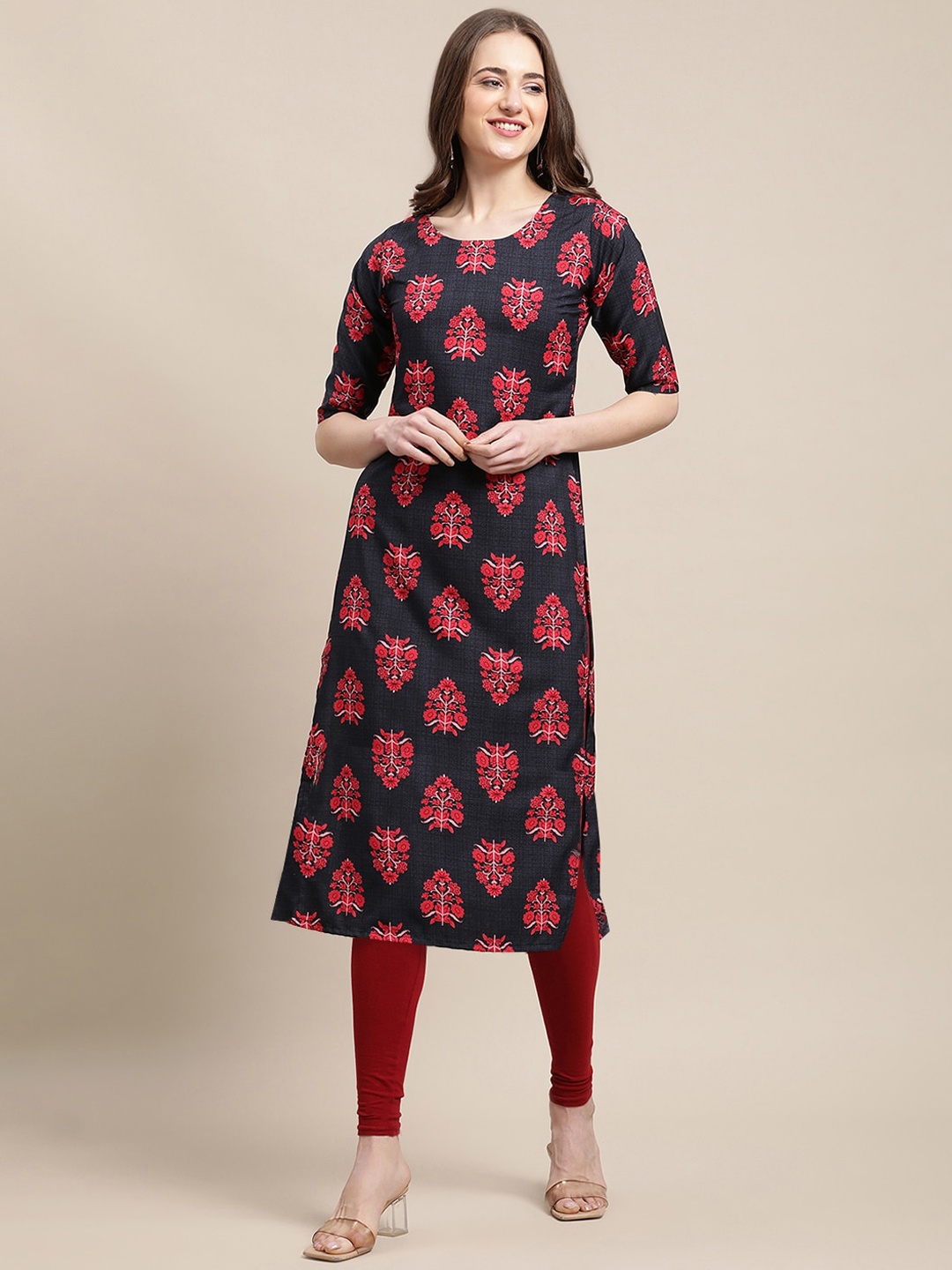 7Threads Women Multicoloured Ethnic Motifs Printed Flared Sleeves Mirror Work Block Print Crepe Kurta, Multi
7Threads Women Multicoloured Ethnic Motifs Printed Flared Sleeves Mirror Work Block Print Crepe Kurta, Multi