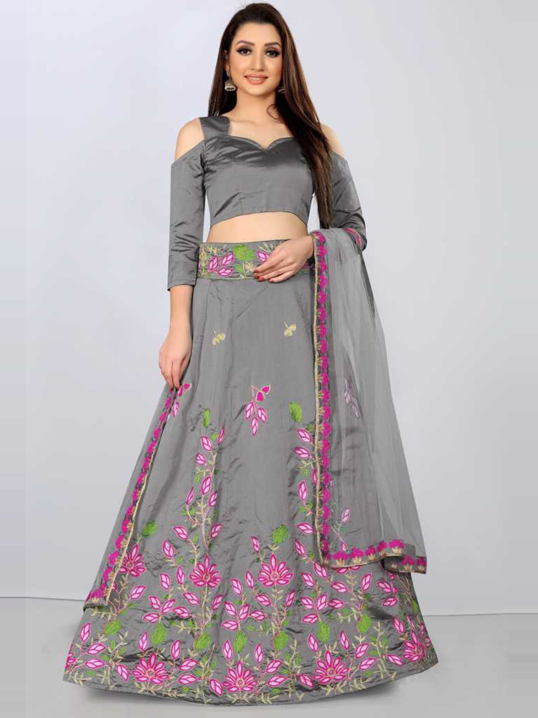 JSItaliya Grey & Pink Thread Work Semi-Stitched Lehenga & Unstitched Blouse With Dupatta
JSItaliya Grey & Pink Thread Work Semi-Stitched Lehenga & Unstitched Blouse With Dupatta