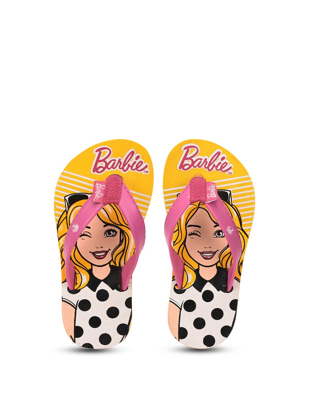 toothless Girls Printed Rubber Thong Flip-Flops, Yellow