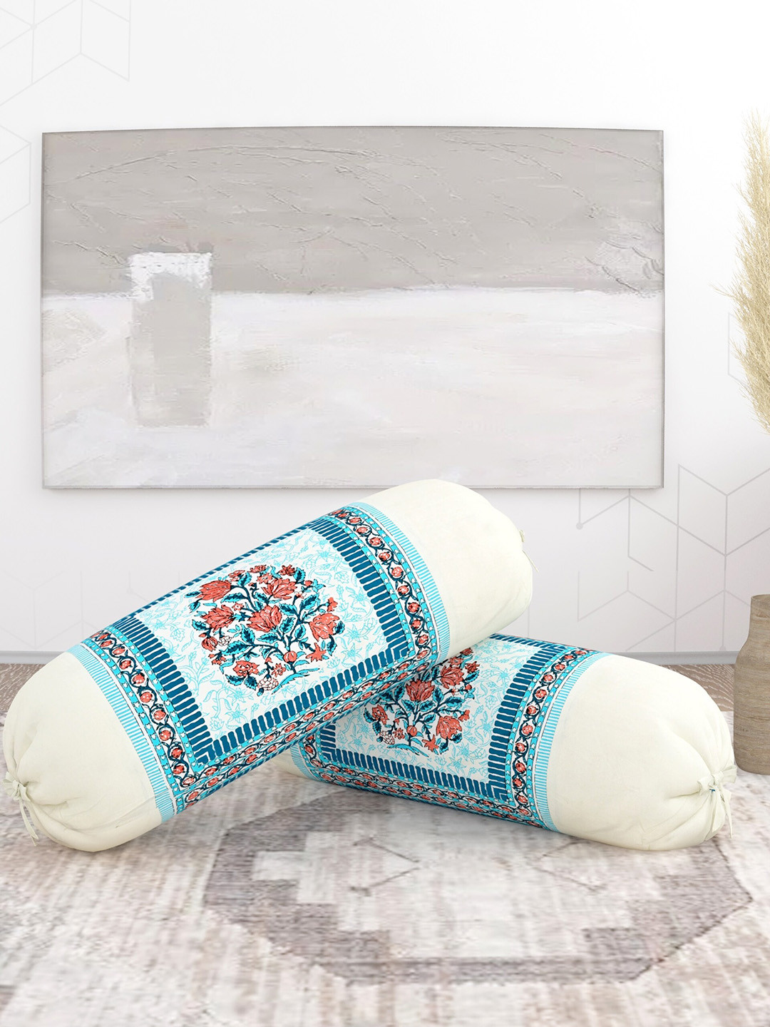 Salona Bichona Set Of 2 Turquoise Blue & Off-White Printed Pure Cotton Bolster Covers
Salona Bichona Set Of 2 Turquoise Blue & Off-White Printed Pure Cotton Bolster Covers