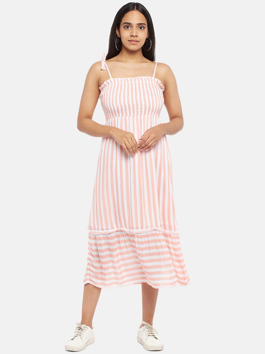 People Women Striped Sleeveless Midi Dress, White