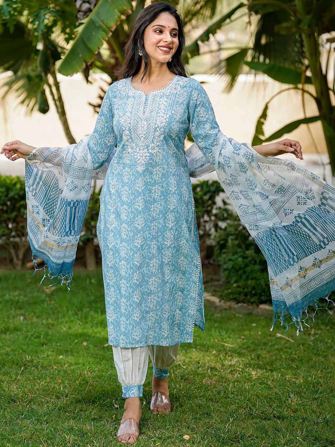 Juniper Women Blue Embroidered Mirror Work Pure Cotton Kurta with Trousers & With Dupatta
Juniper Women Blue Embroidered Mirror Work Pure Cotton Kurta with Trousers & With Dupatta