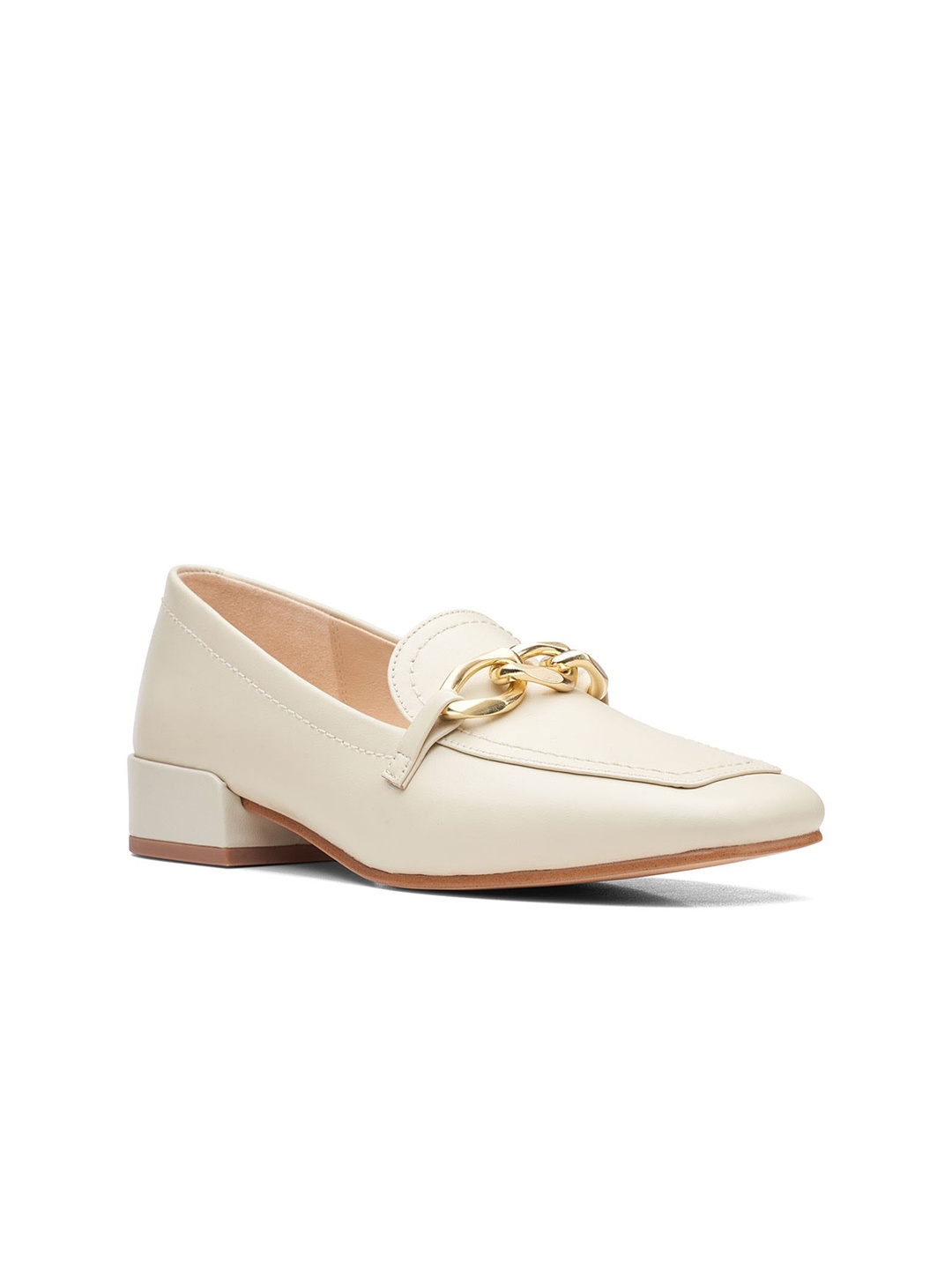 Clarks White Leather Block Pumps