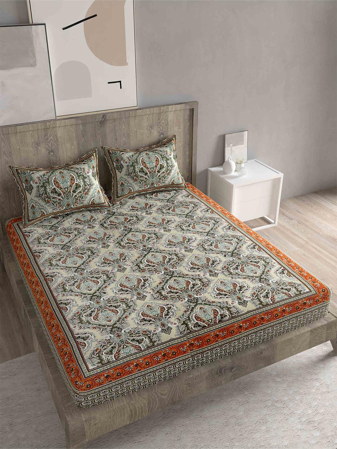 Spangle Olive Green & Brown Ethnic Motifs Cotton 260 TC King Bedsheet with 2 Pillow Covers
Spangle Olive Green & Brown Ethnic Motifs Cotton 260 TC King Bedsheet with 2 Pillow Covers