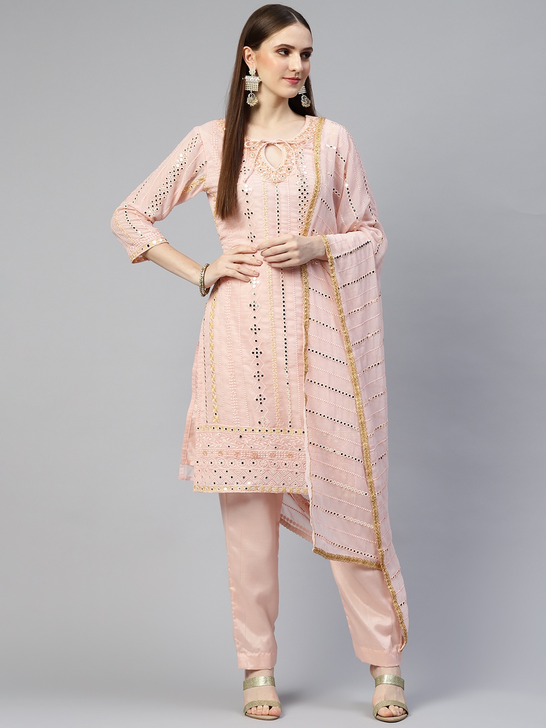 Readiprint Fashions Peach-Coloured Embroidered Mirror Work Semi-Stitched Dress Material
Readiprint Fashions Peach-Coloured Embroidered Mirror Work Semi-Stitched Dress Material