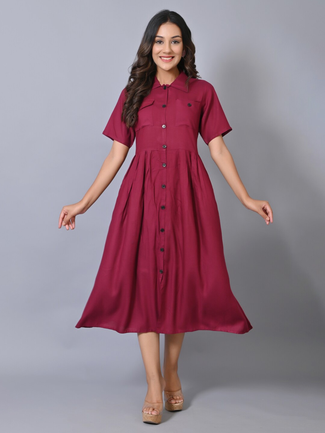 IQRAAR Purple Shirt Midi Dress