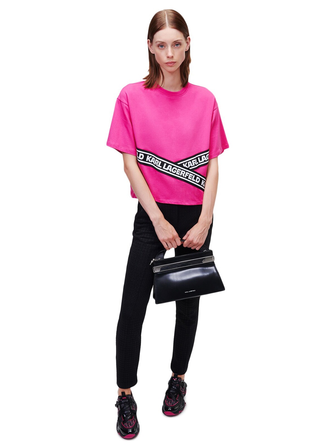 Karl Lagerfeld Women Pink Brand Logo Printed Drop-Shoulder Sleeves Pure Cotton T-shirt
Karl Lagerfeld Women Pink Brand Logo Printed Drop-Shoulder Sleeves Pure Cotton T-shirt